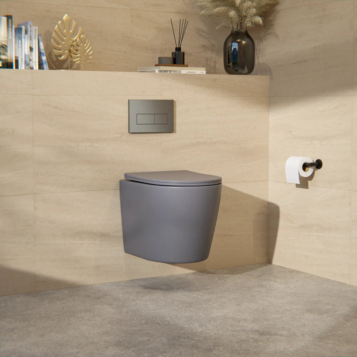 Væghængt toilet Varo - Rimless - Soft-close Sæde - Grå