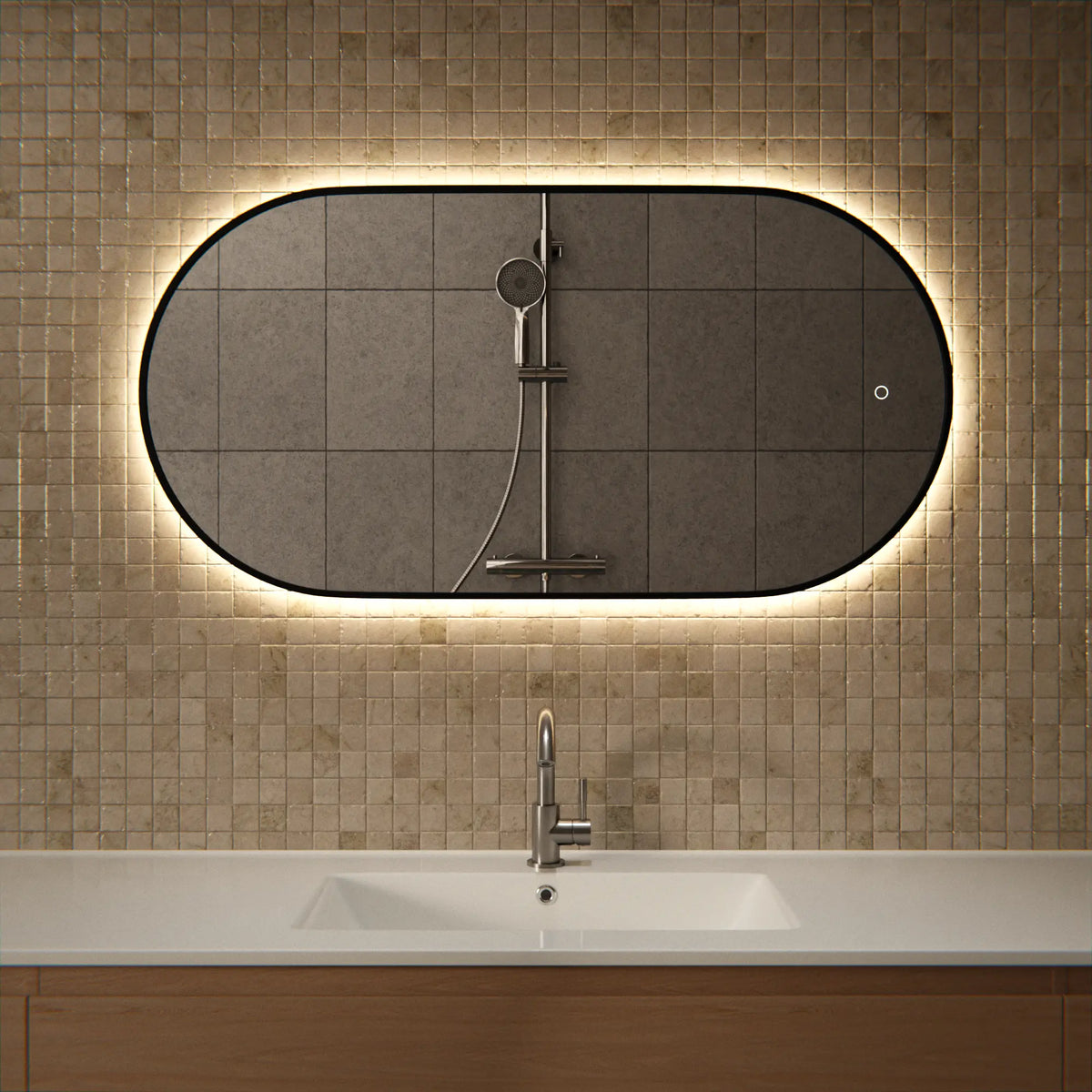 Badeværelsesspejl – 100x50cm - Ovalt – Sort Ramme