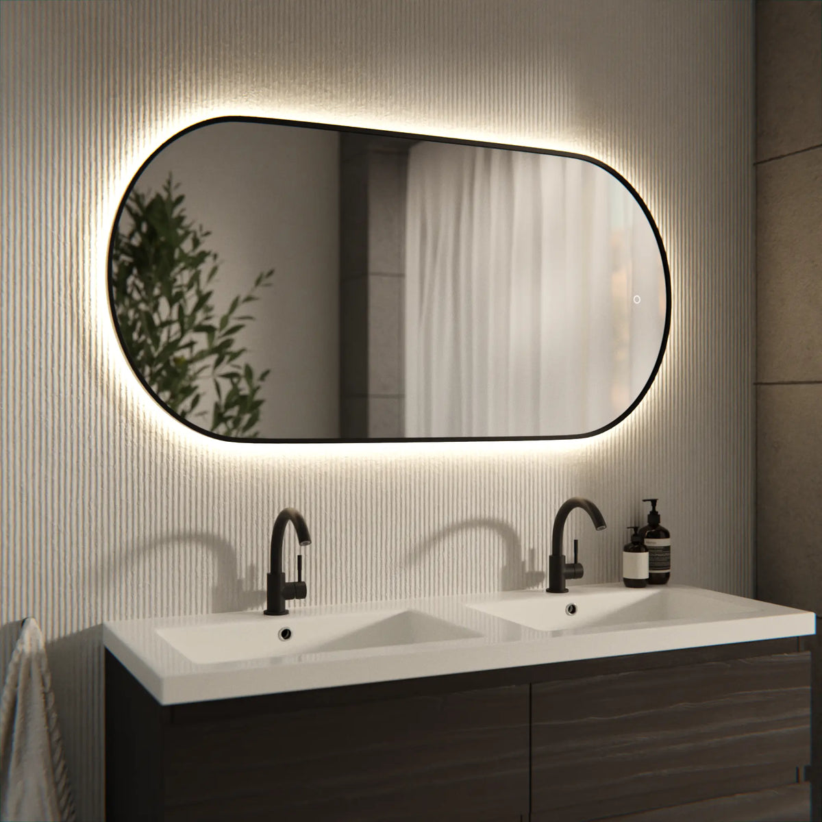 Badeværelsesspejl - 120x60cm Oval - Sort Ramme