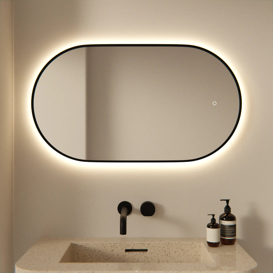 Badeværelsesspejl – 90x50cm – Ovalt – Sort Ramme