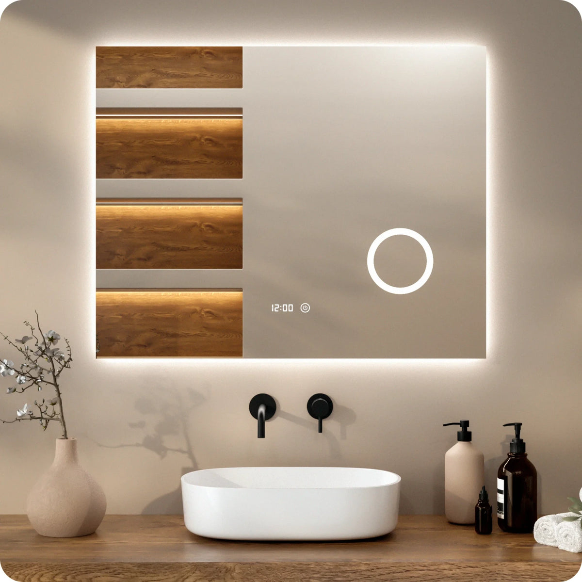 Badeværelsesspejl - Rektangel - 100x80cm - Rammeløs - Forudbestil