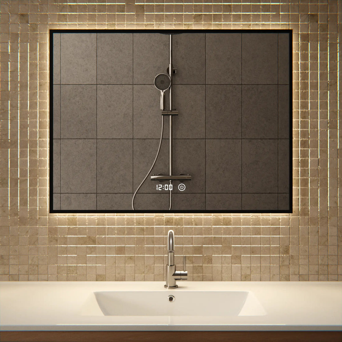 Badeværelsesspejl - Rektangel - 80x60cm - Sort Ramme