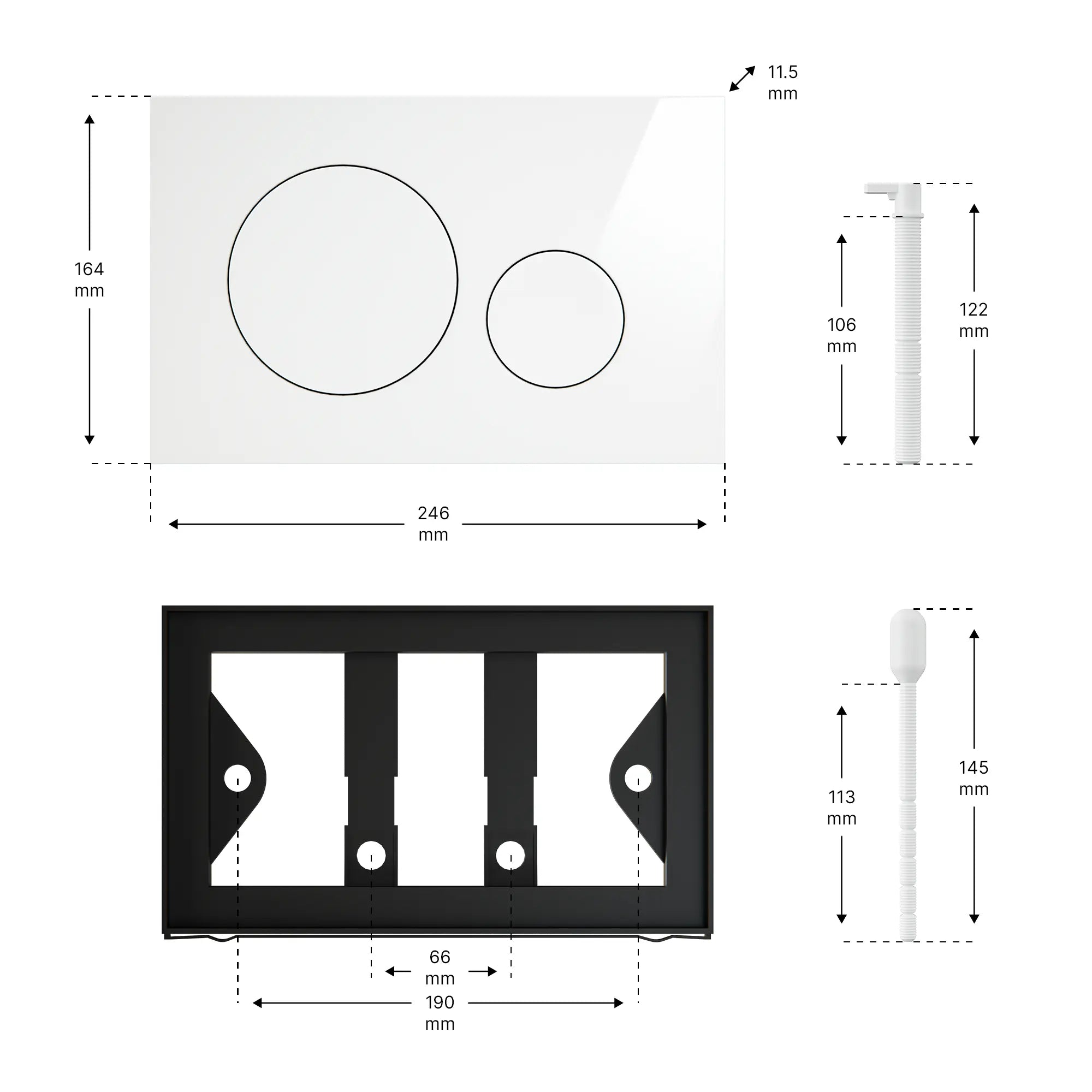Mirlux Betjeningsplade - Blank hvid- ABS plast DualFlush - Forudbestil