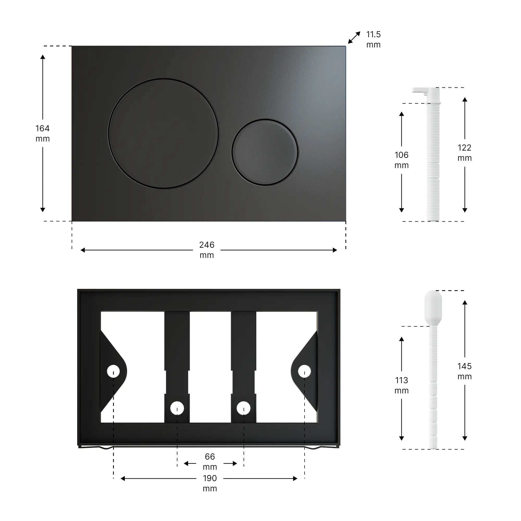 Mirlux betjeningsplade - Mat sort - ABS Kunstof DualFlush - Forudbestil