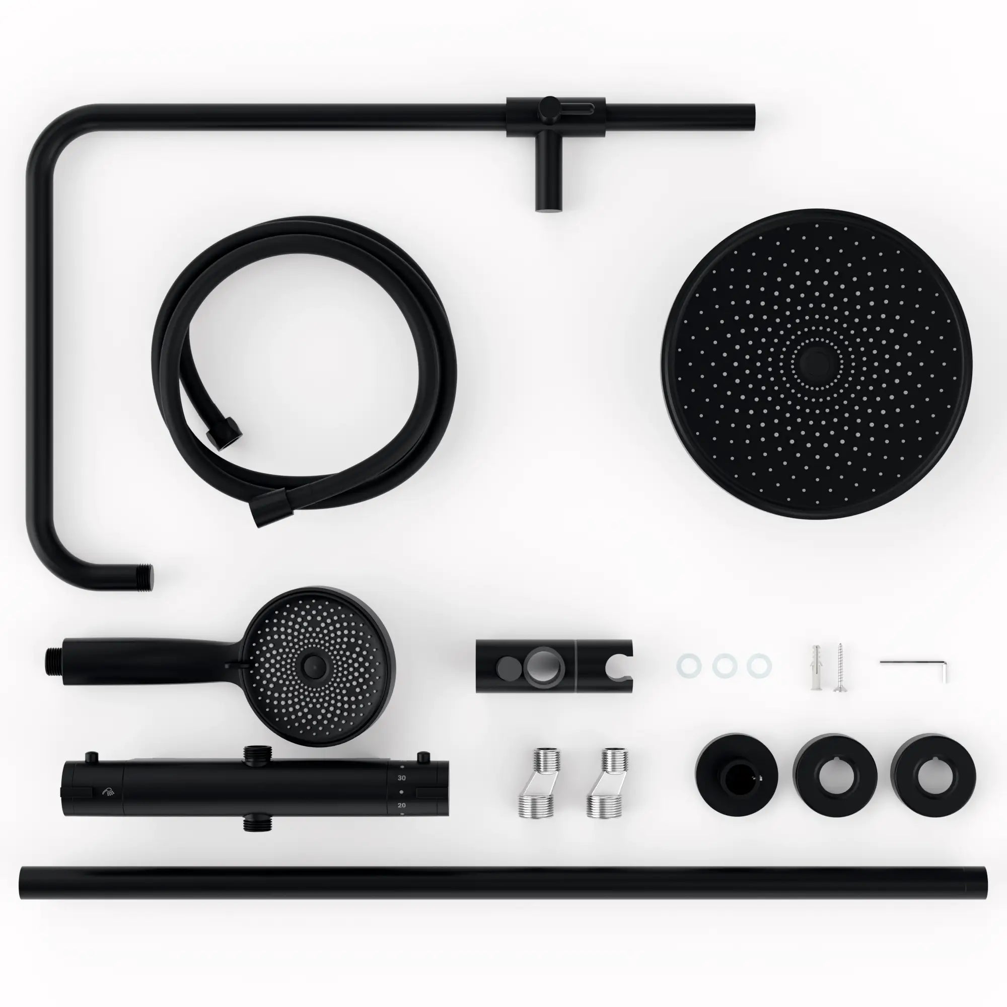 Regnbruser Elin - Mat sort med termostatarmatur - 22 cm - Forudbestil