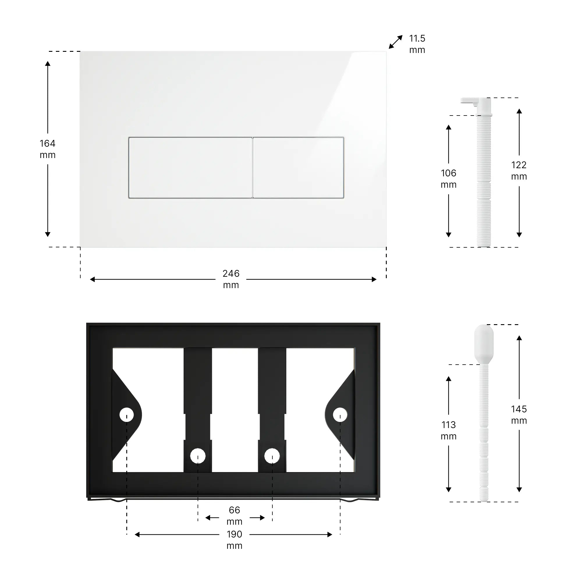Mirlux betjeningsplade - Blank hvid- ABS plast DualFlush - Forudbestil