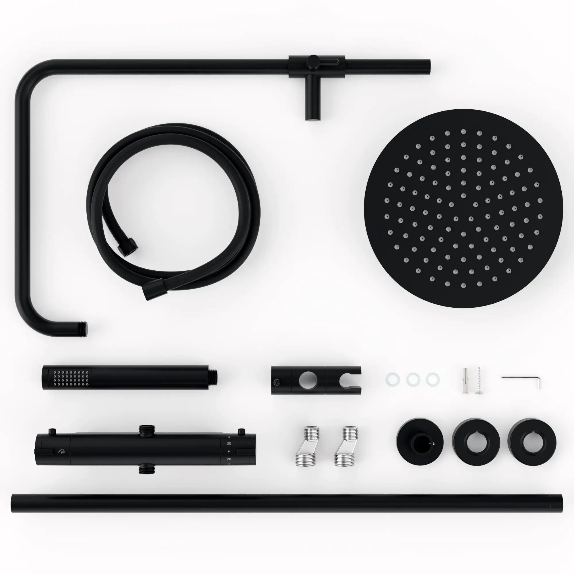 Regnbruser Valo - Mat sort med termostatarmatur - 25 cm - Forudbestil
