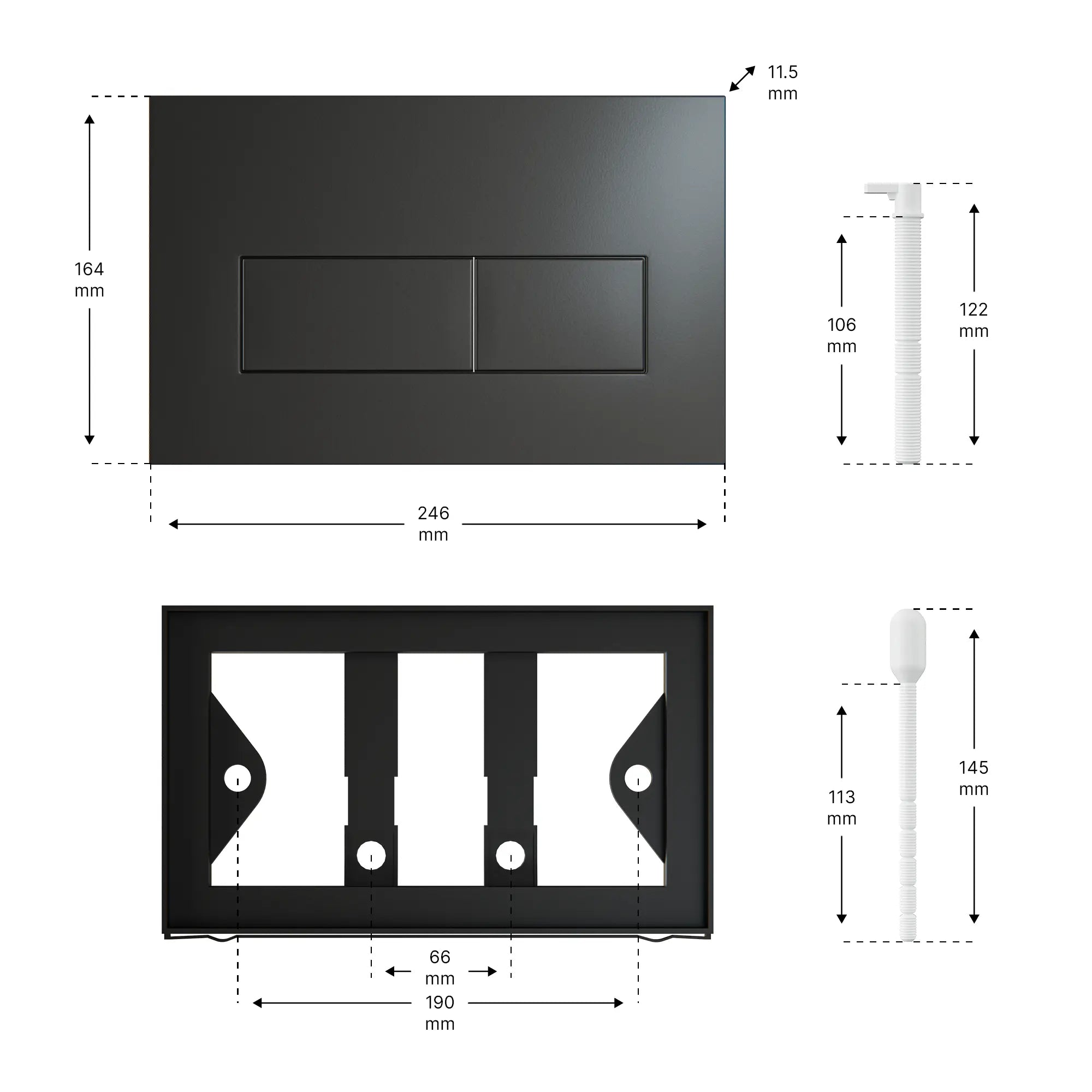 Mirlux betjeningsplade - mat sort - ABS plast DualFlush - Forudbestil