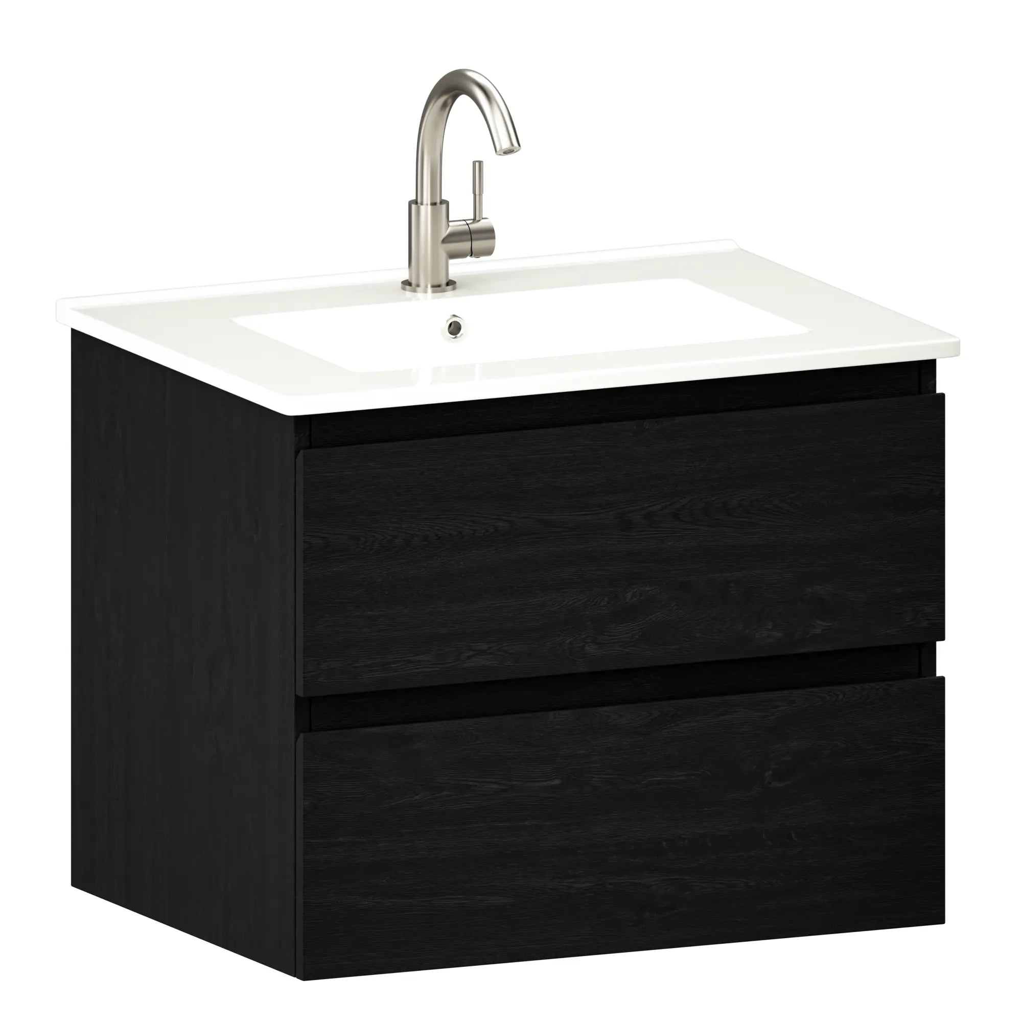 Badeværelsesmøbel Norvi - 60 cm - Sort eg - Hvid håndvask - Forudbestil