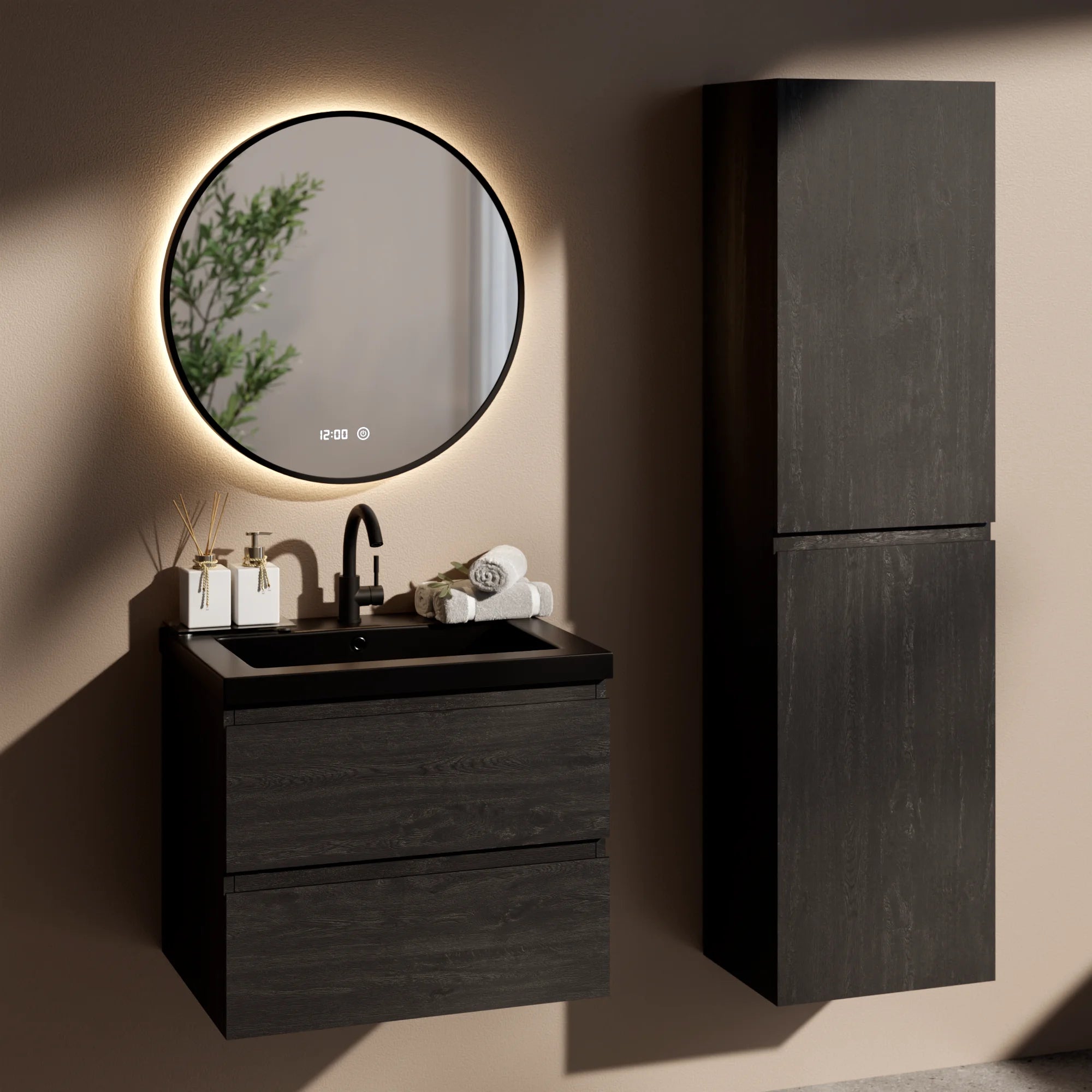 Badeværelsesmøbelsæt Imperial – 60 cm – Sort eg – Sort Vask