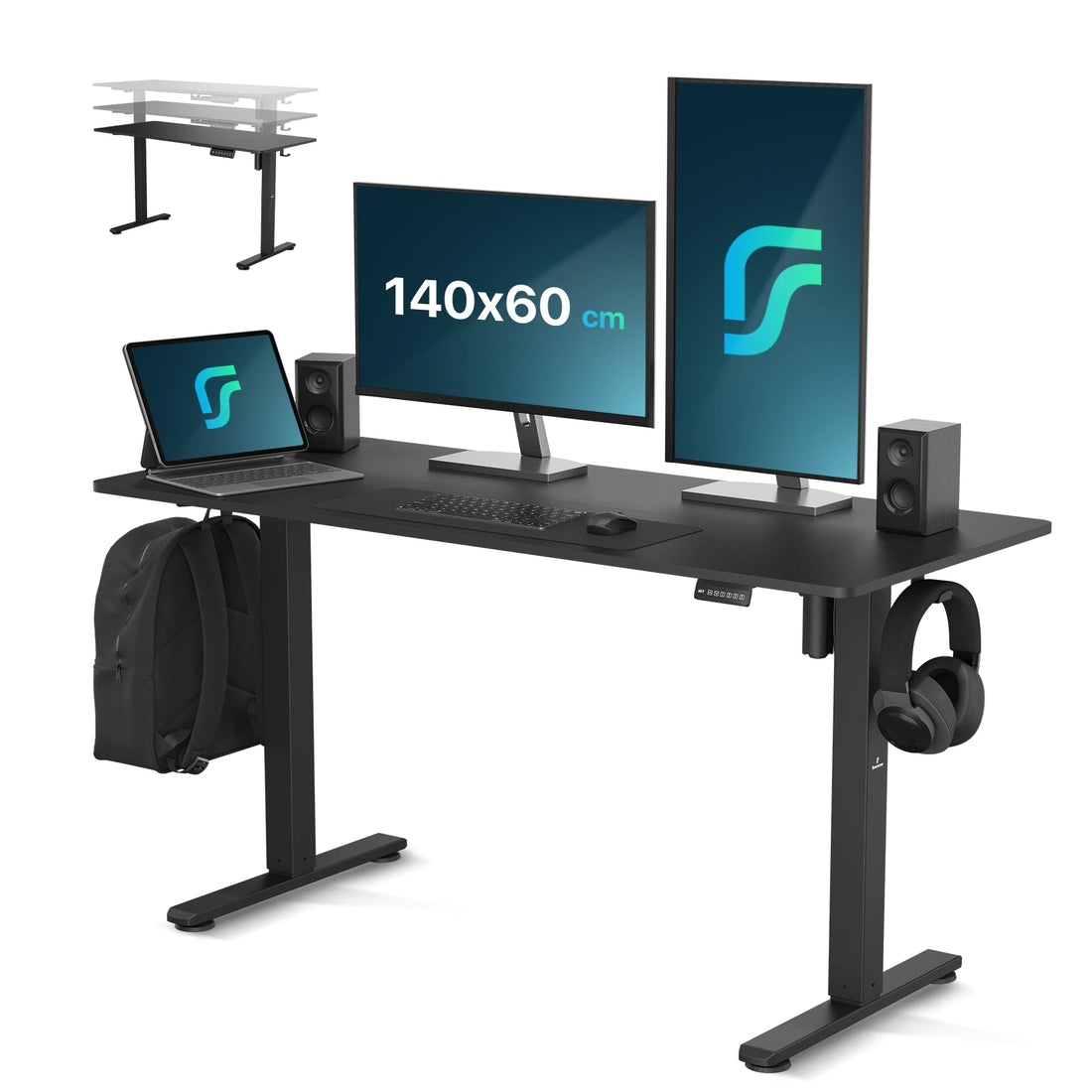 Flowsense Sidde/Stå Skrivebord – Justerbart Elektrisk Skrivebord - 140 x 60 cm