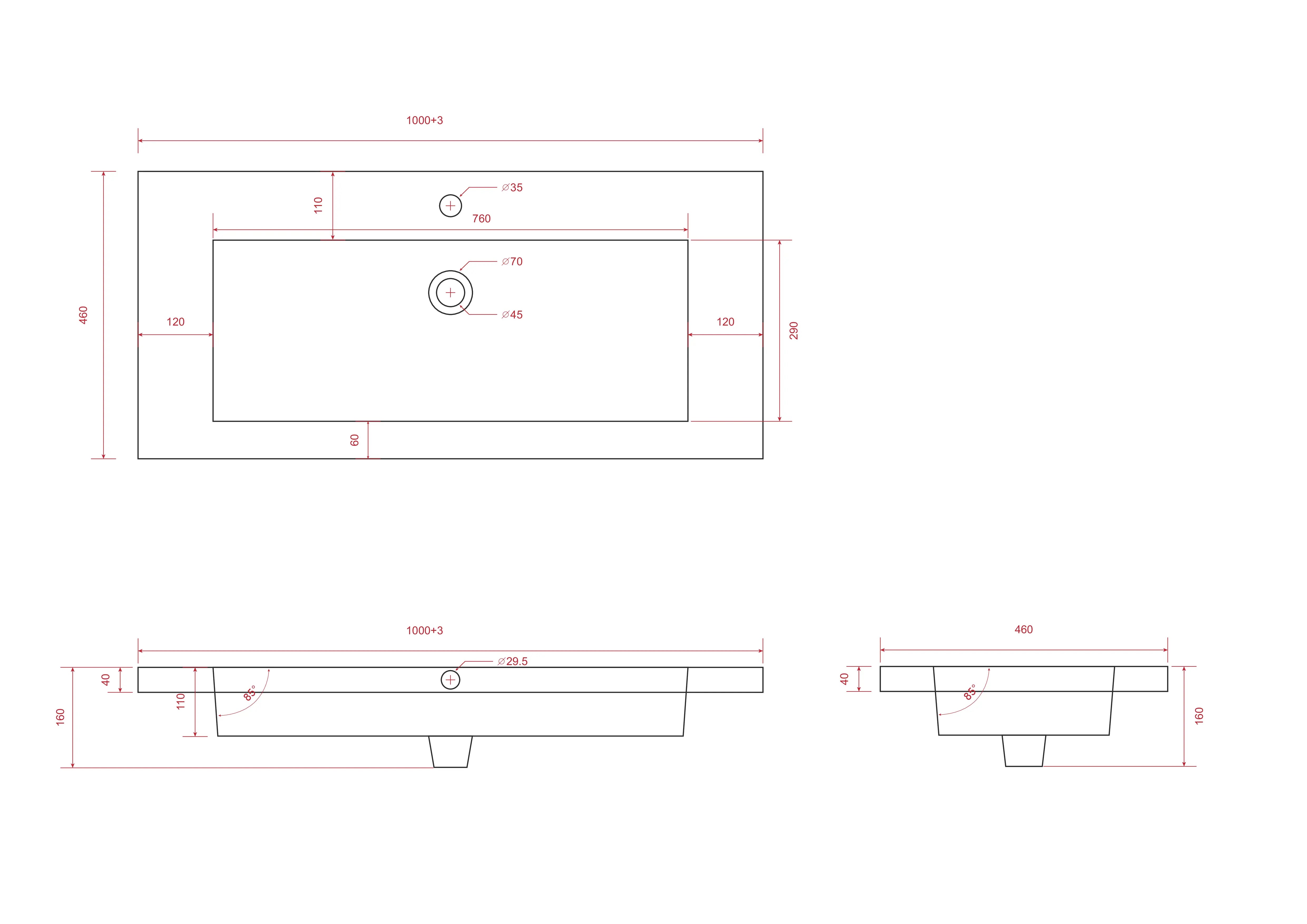 Badeværelsesmøbel Sena - 100cm - Varm eg - Vask sort