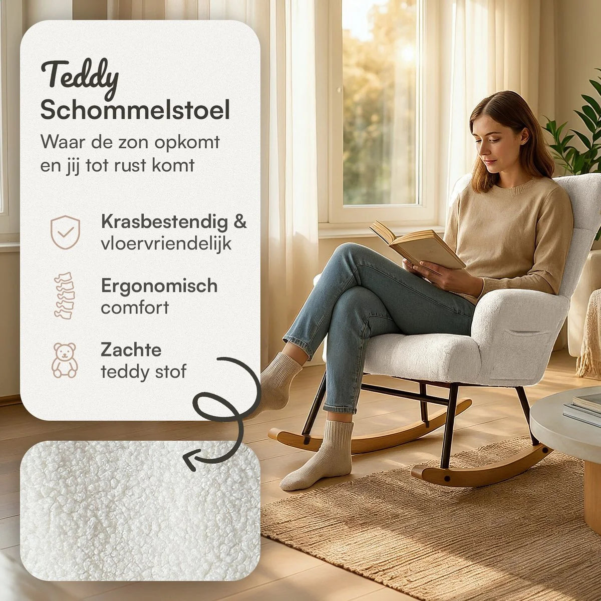 Teddy gyngestol hvid - Ammestol - Lænestol med armlæn design