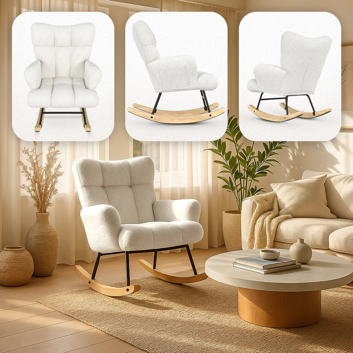 Teddy gyngestol hvid - Ammestol - Lænestol med armlæn design