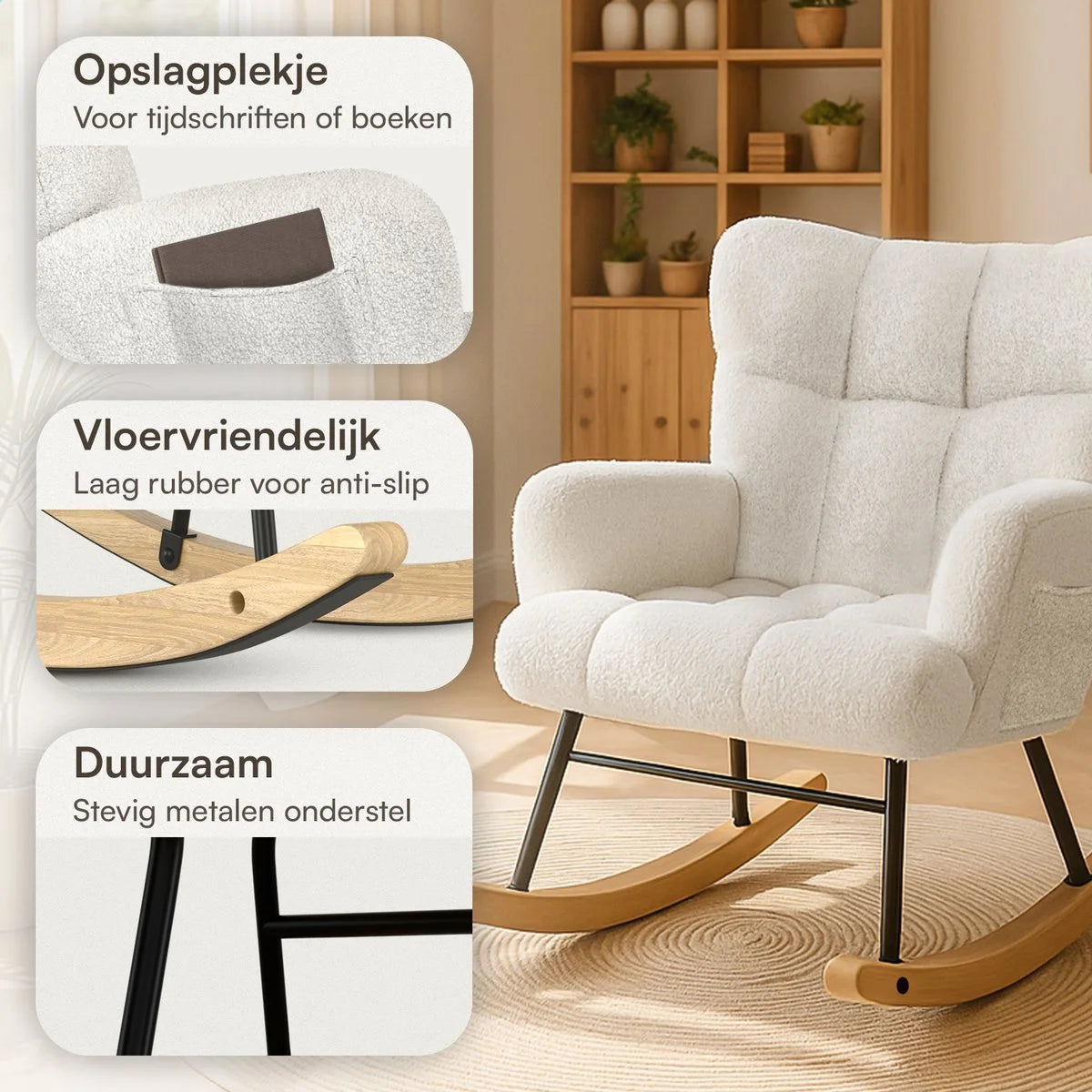 Teddy gyngestol hvid - Ammestol - Lænestol med armlæn design