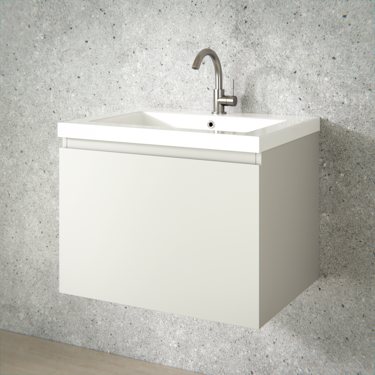 Badeværelsesmøbel Vino - 60 cm - Taupe - Håndvask Hvid