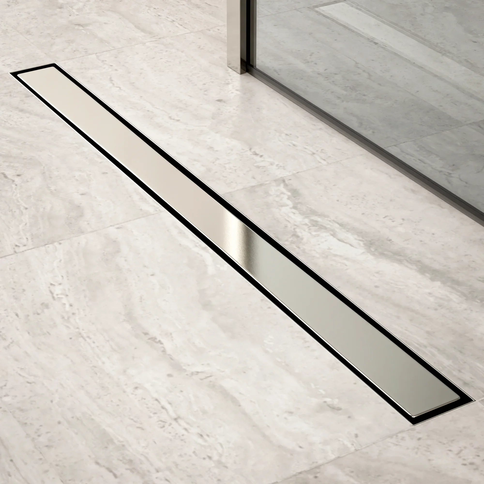 Bruseafløb – 90 cm – Fliserist – Rustfrit stål – Med flange