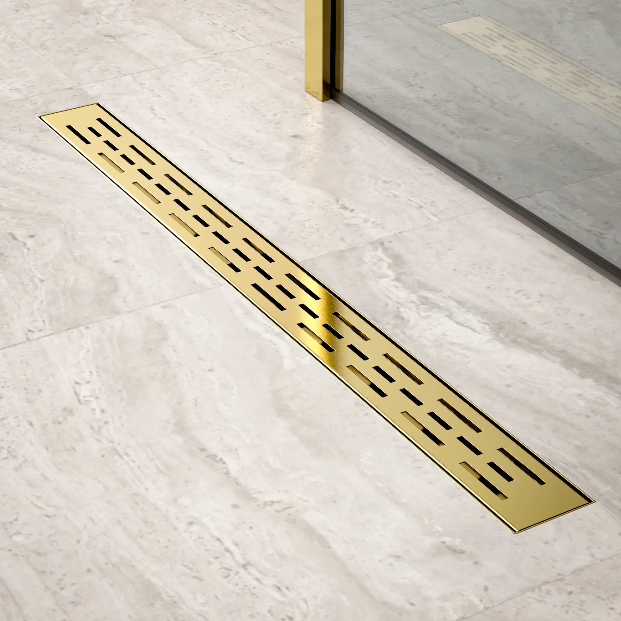 Bruseafløb – 80 cm – Guld – Standardrist – Rustfrit stål – Med flange