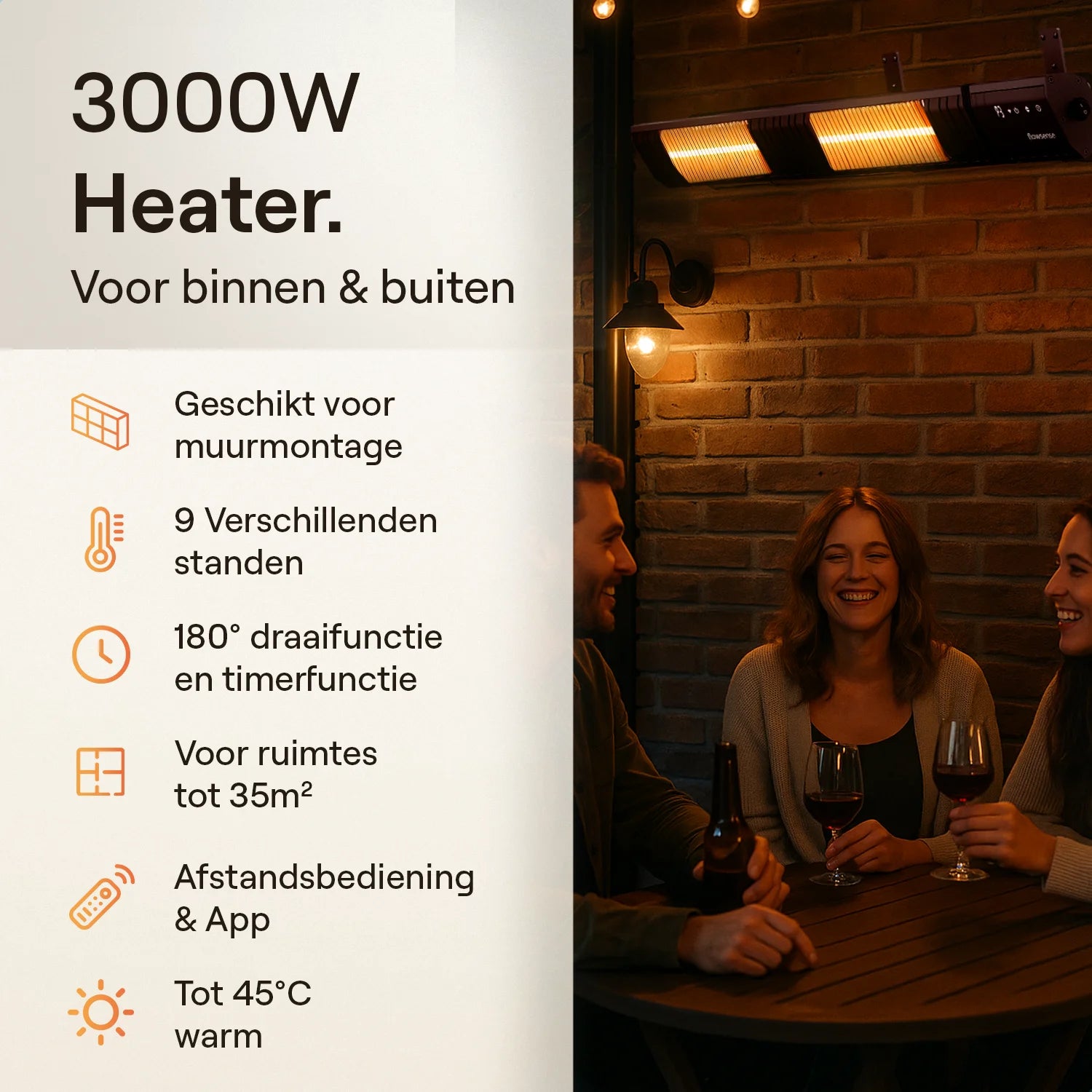 Flowsense Varmeapparat - Elektrisk Hængende Terrassevarmer
