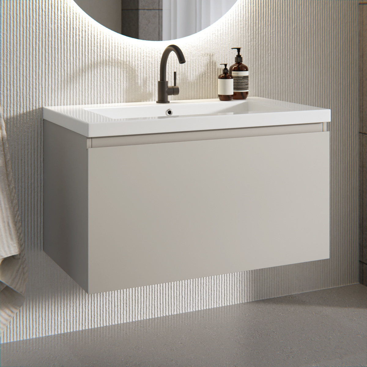badeværelsesmøbel Niko - 80 cm - Taupe - håndvask hvid