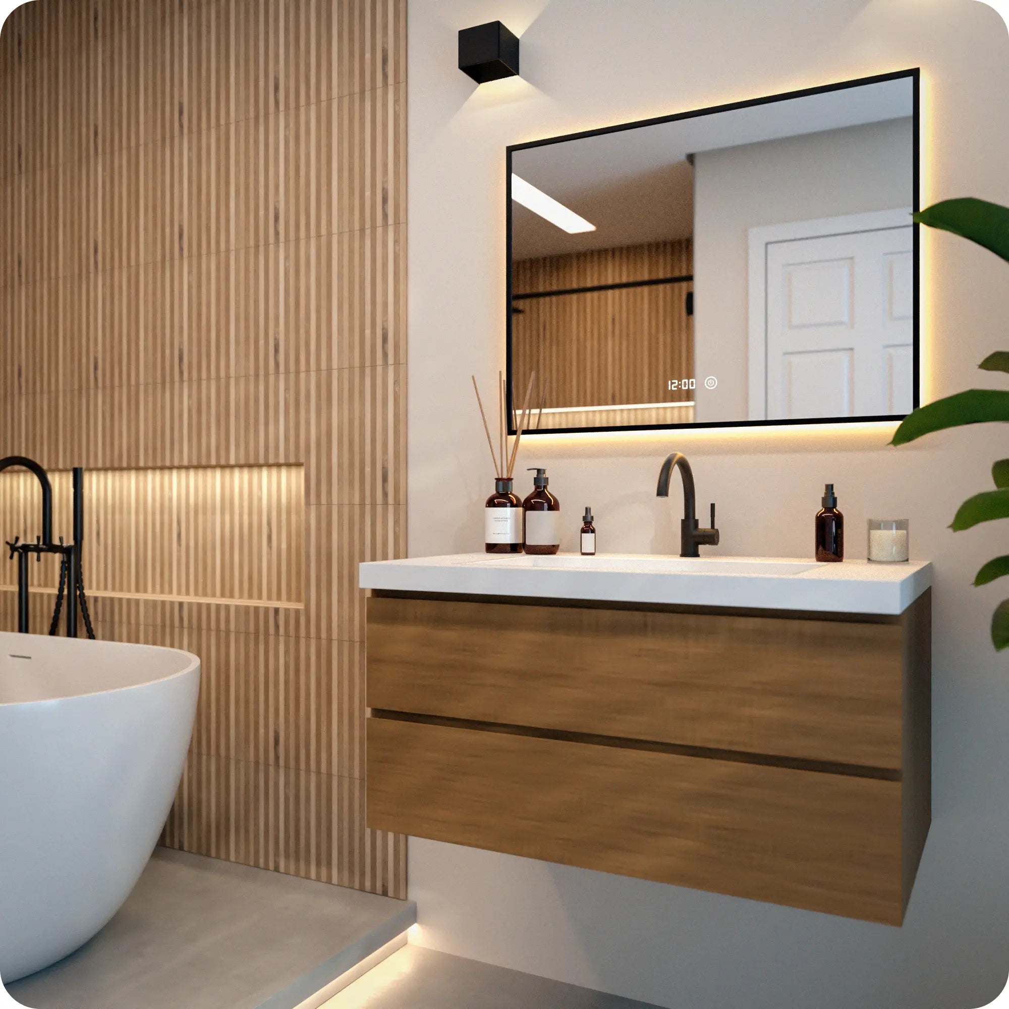 Badeværelsesspejl - Rektangel - 80x60cm - Sort Ramme