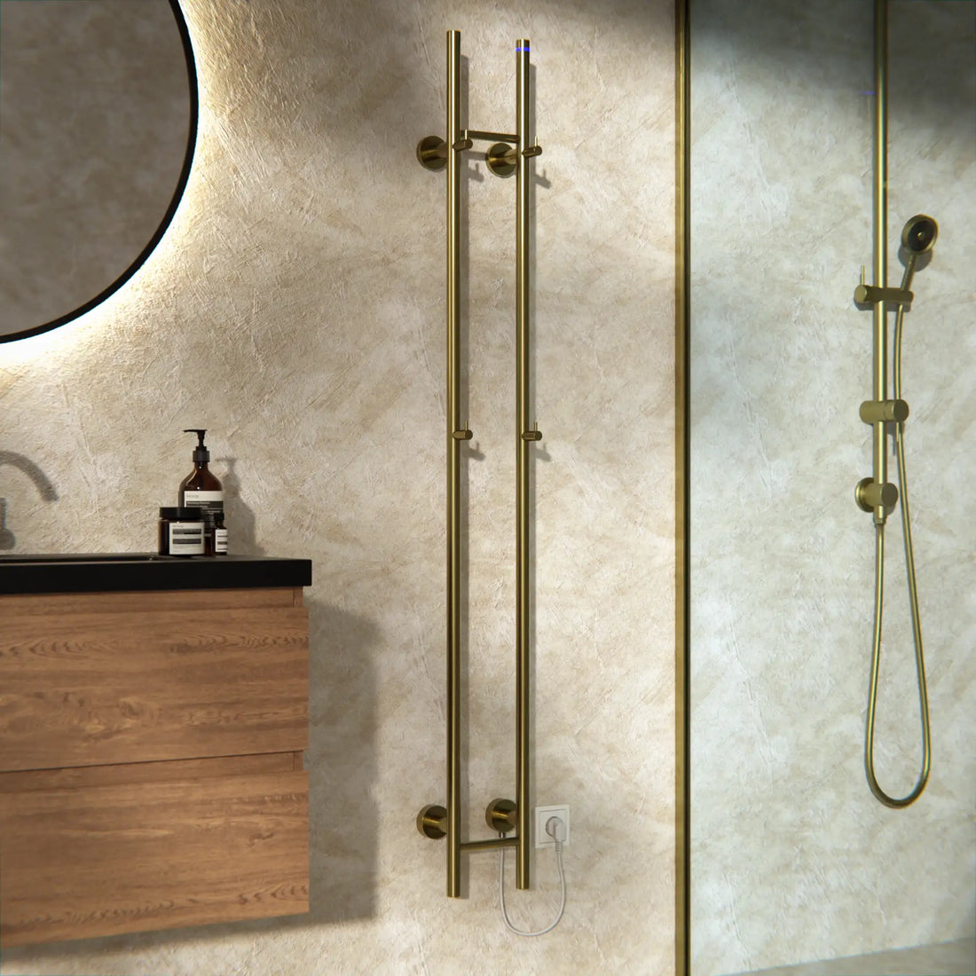 Elektrisk Håndklædetørrer Dobbelt - 70 Watt - 150x16.8 cm - Guld