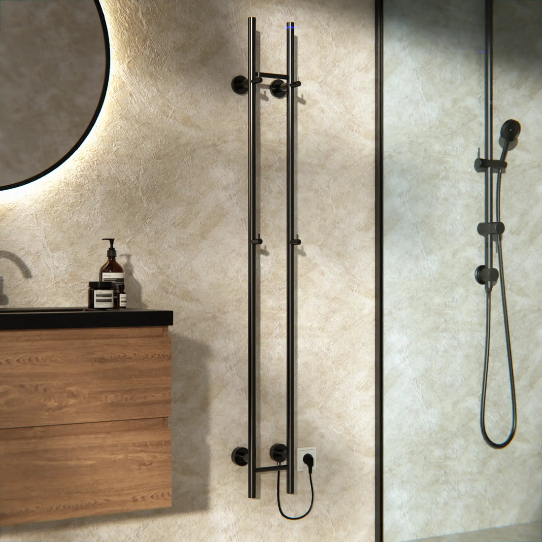 Elektrisk Håndklædetørrer Dobbelt - 70 watt - 150x16.8 cm - Gunmetal