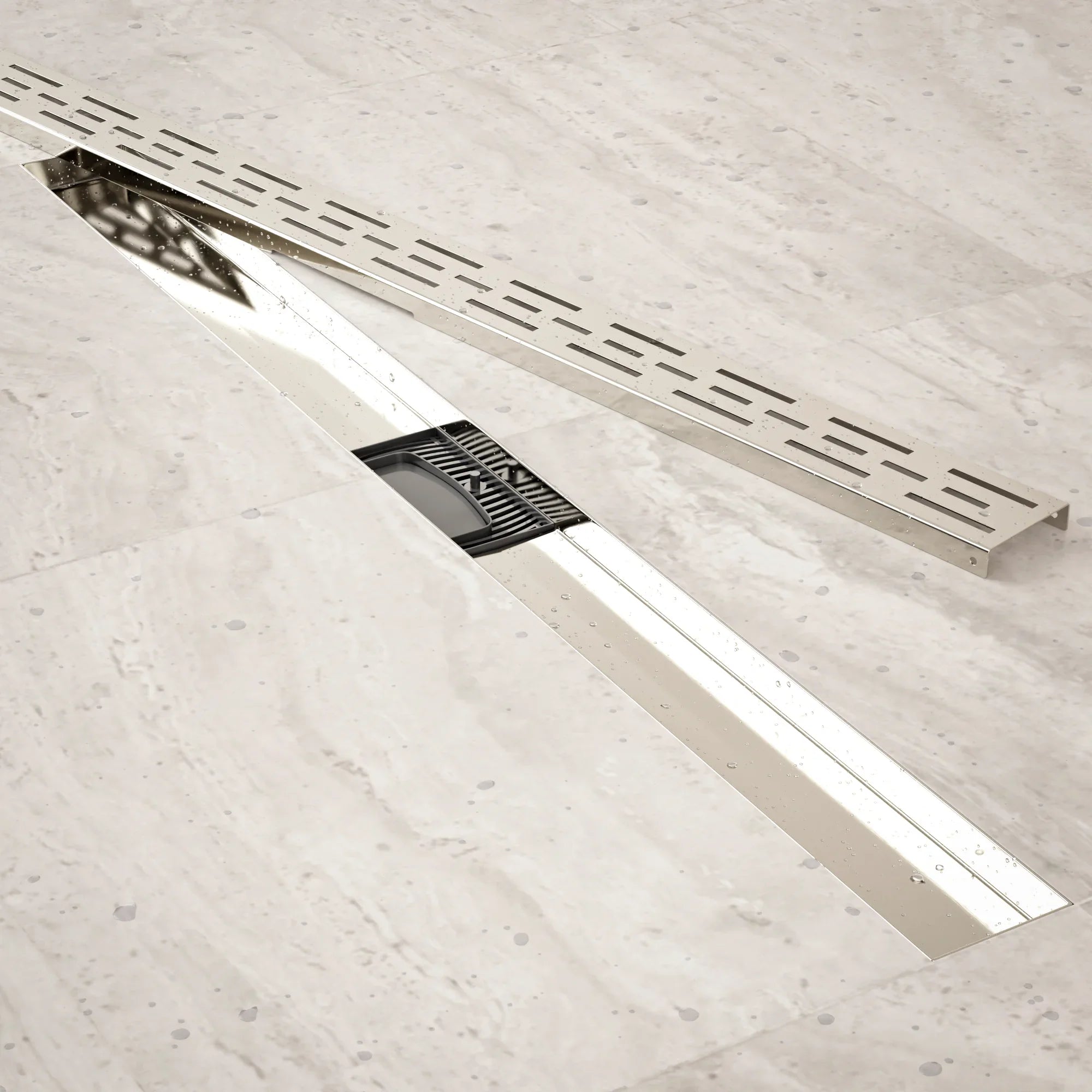 Bruseafløb – 90 cm – Standardrist – Rustfrit stål – Med flange