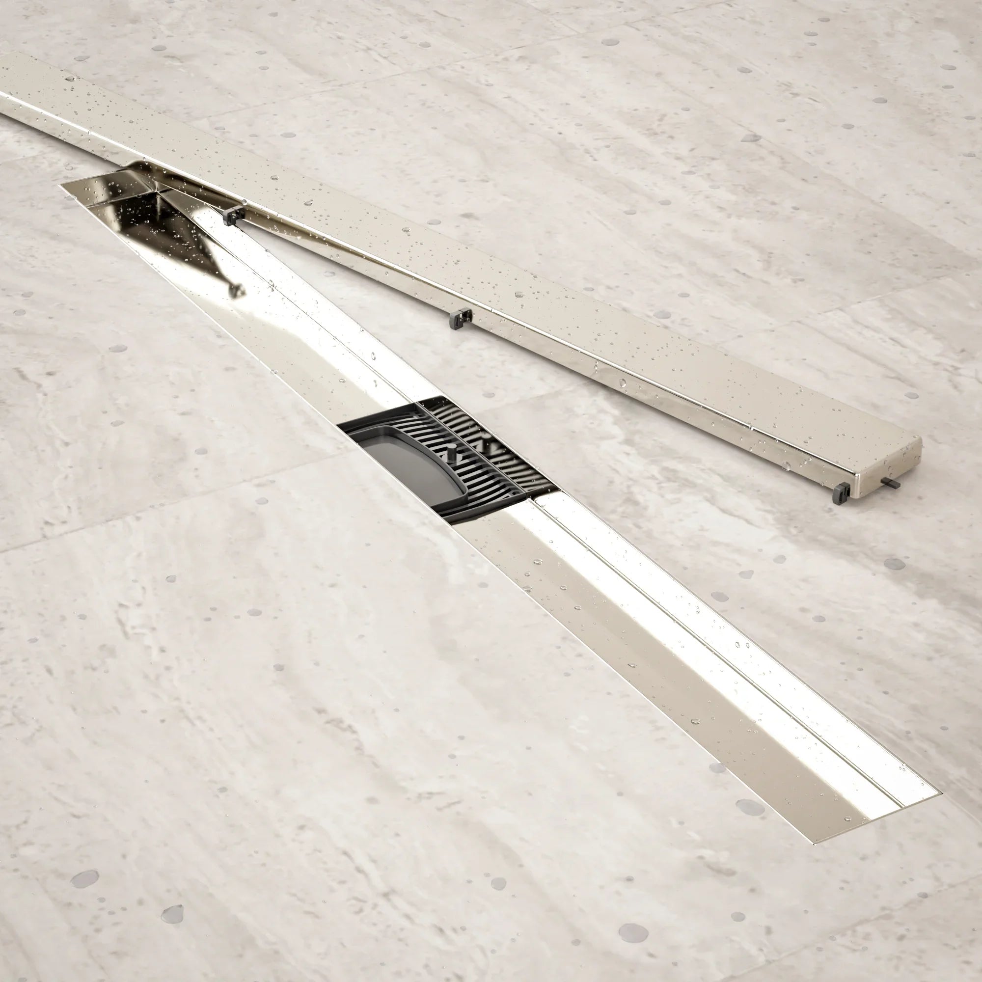 Bruseafløb – 80 cm – Fliserist – Rustfrit stål – Med flange