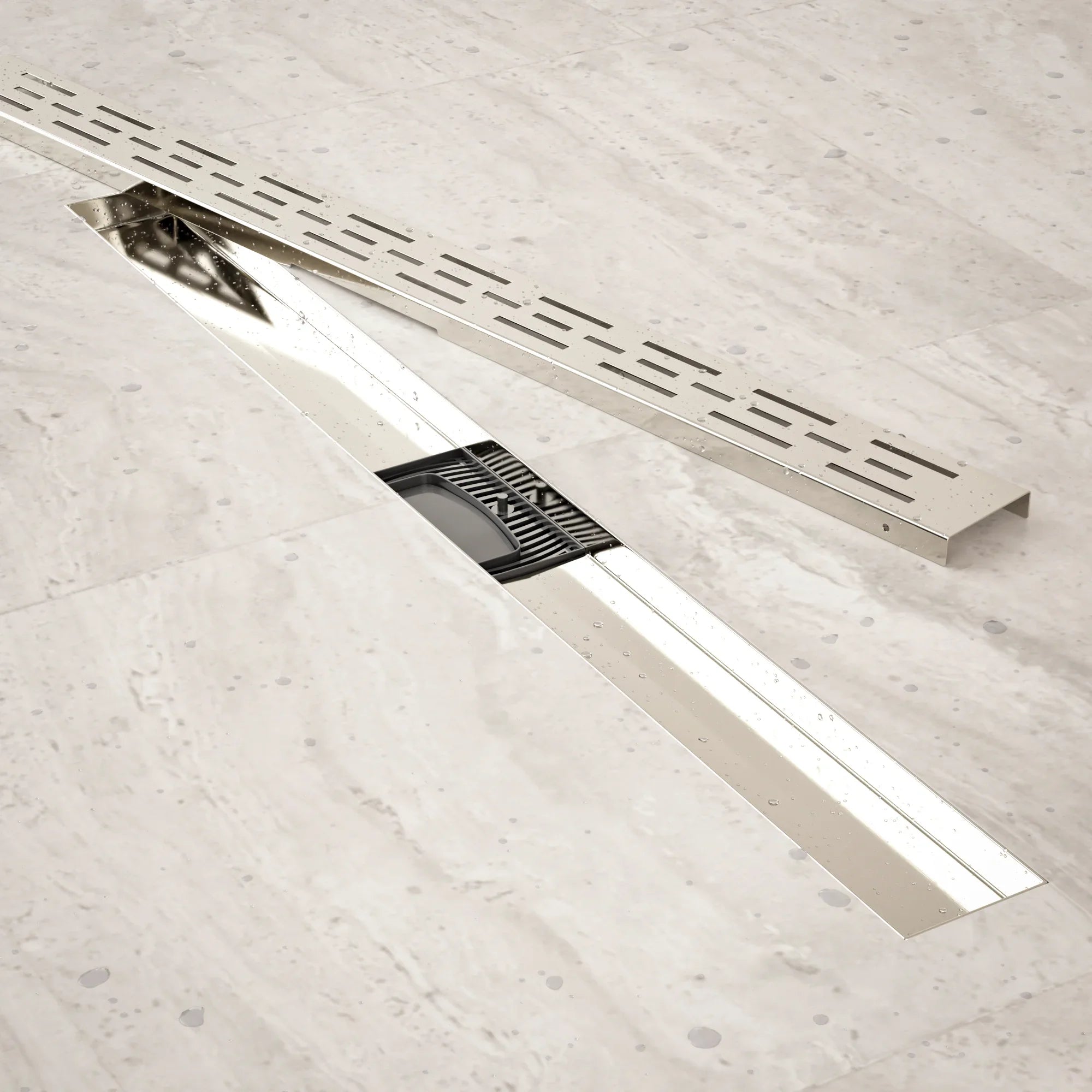 Bruseafløb – 80 cm – Standardrist – Rustfrit stål – Med flange