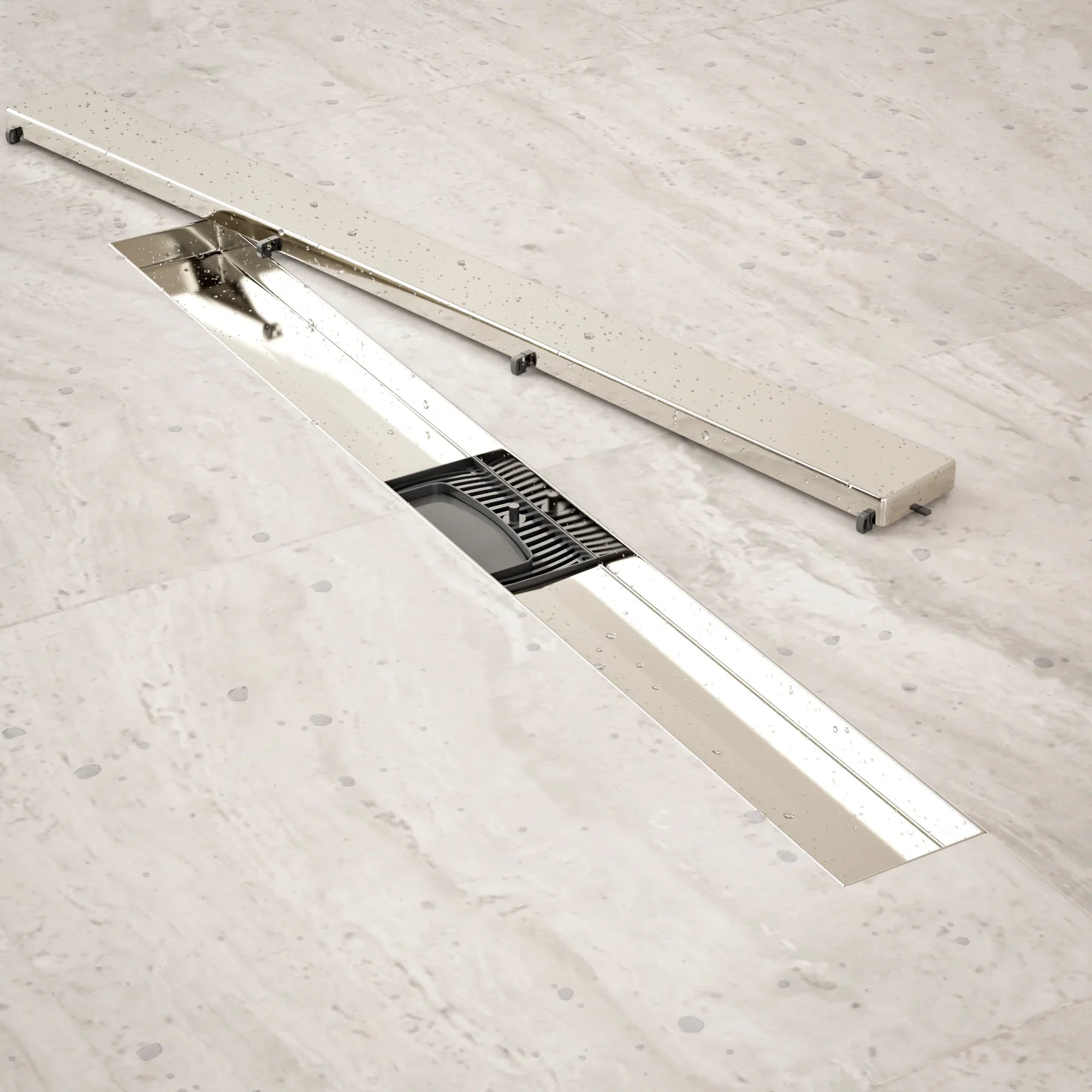 Bruseafløb – 70 cm – Fliserist – Rustfrit stål – Med flange