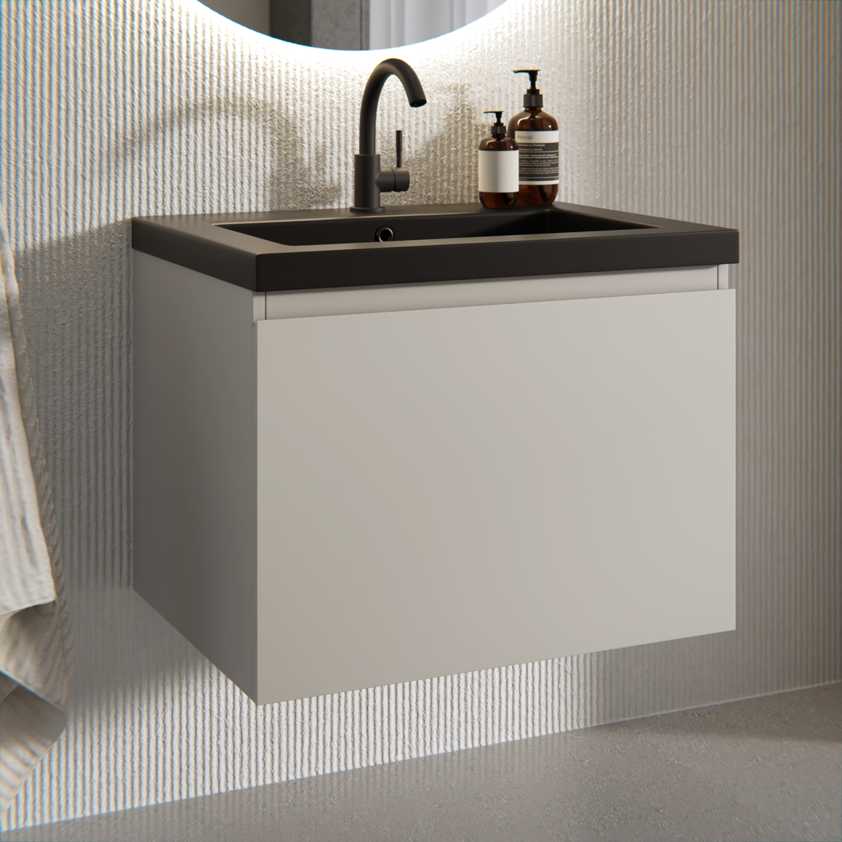 badeværelsesmøbel Vino - 60 cm - Taupe - håndvask Sort