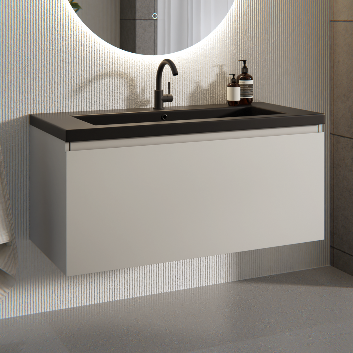 badeværelsesmøbel Indy - 100 cm - Taupe - håndvask Sort