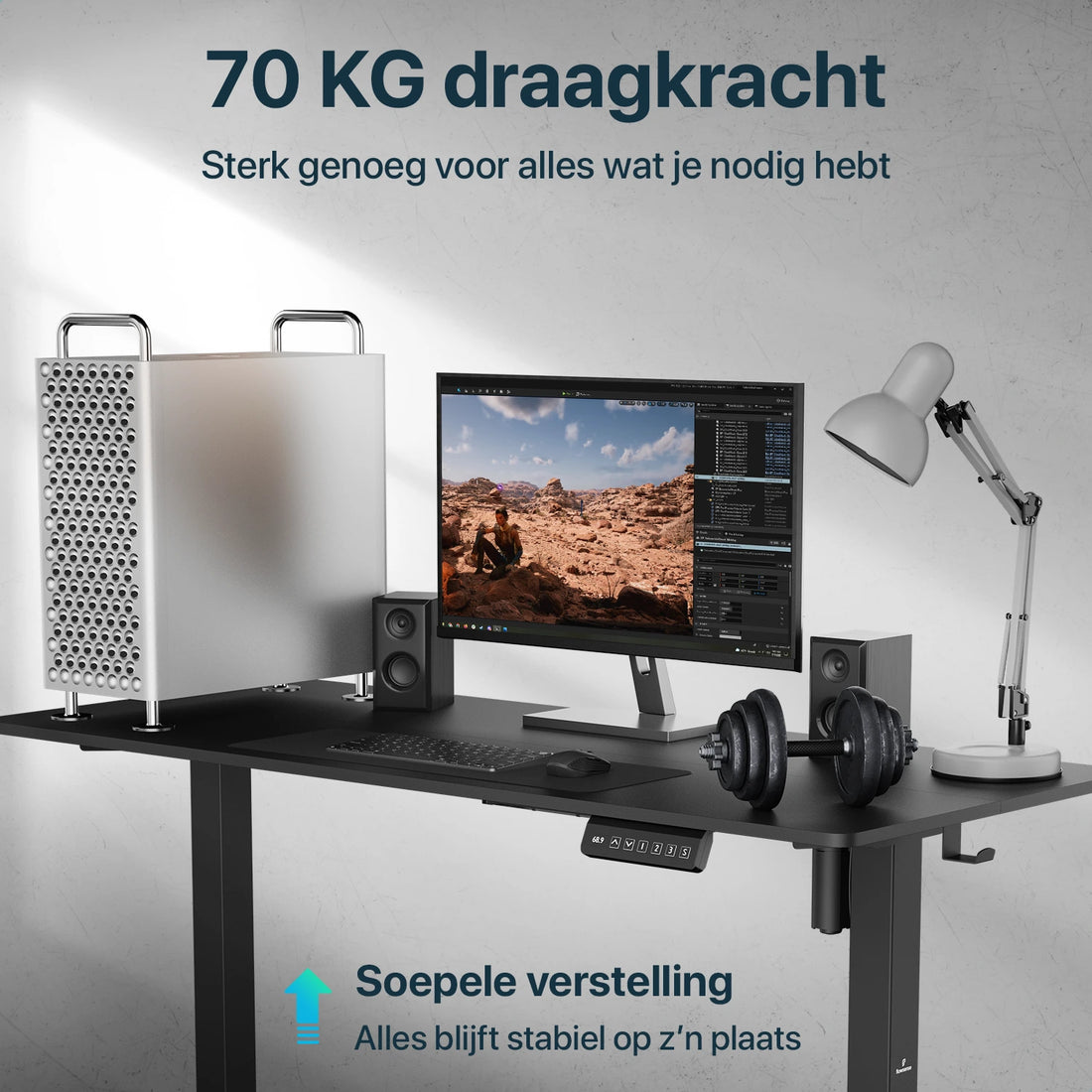 Flowsense Sidde/Stå Skrivebord – Justerbart Elektrisk Skrivebord - 140 x 60 cm