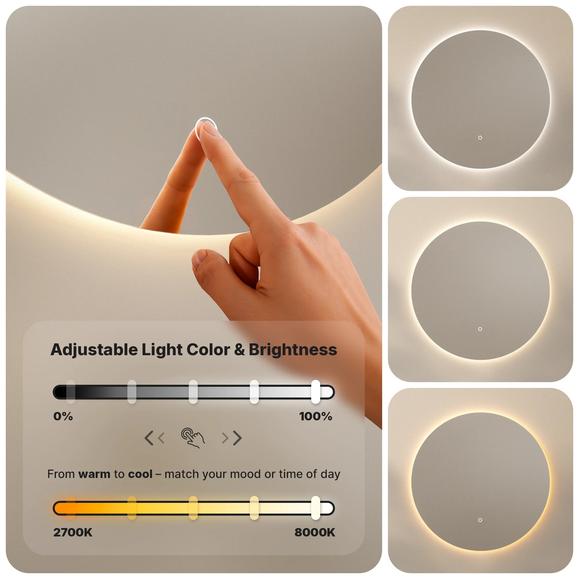 Badeværelsesspejl - 60 cm - Rundt - Rammeløs