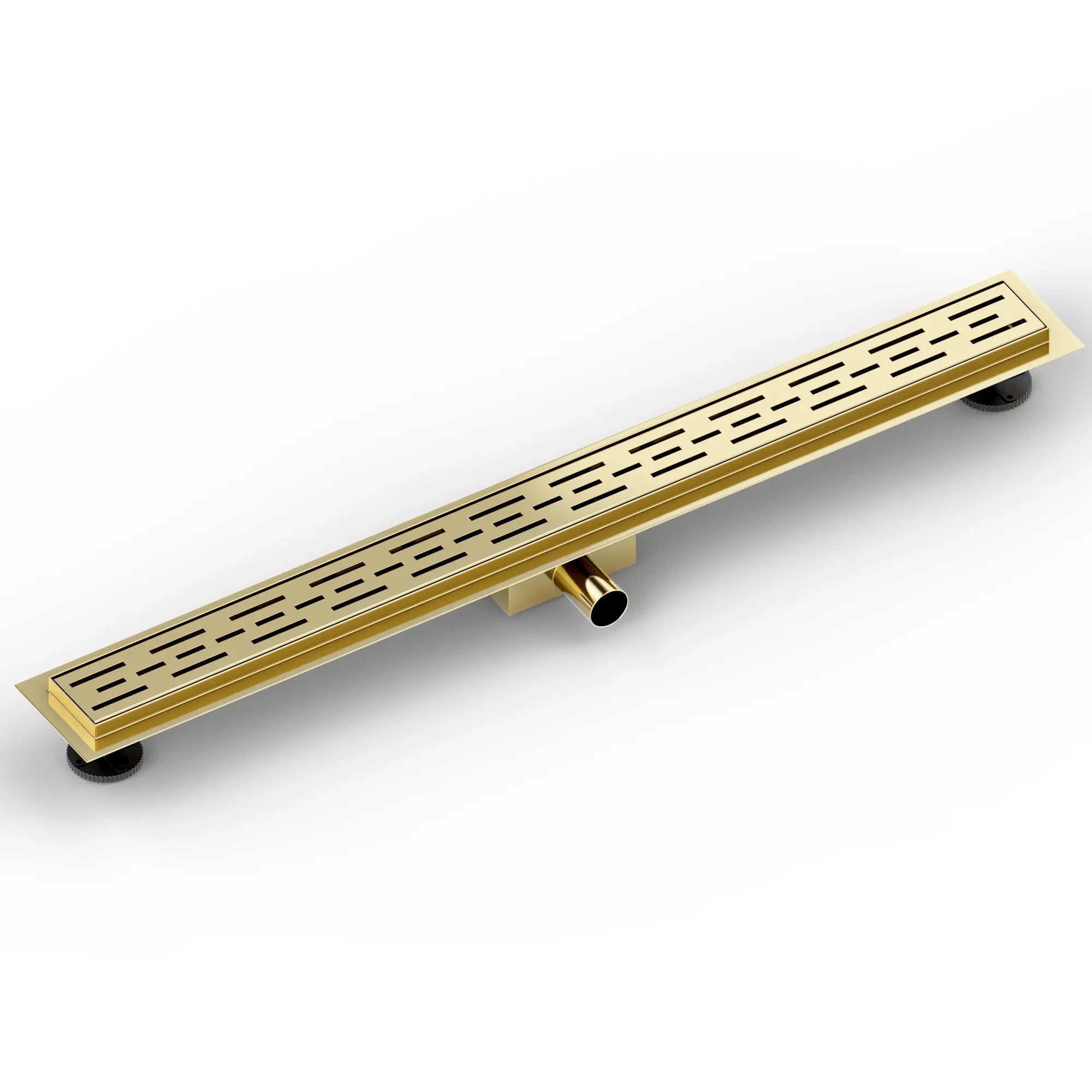 Bruseafløb – 90 cm – Guld – Standardrist – Rustfrit stål – Med flange