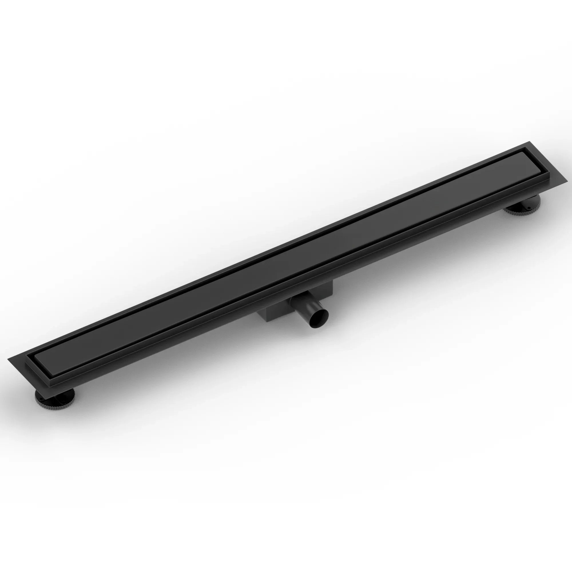 Bruseafløb – 90 cm – Mat sort – Fliserist – Rustfrit stål – Med flange