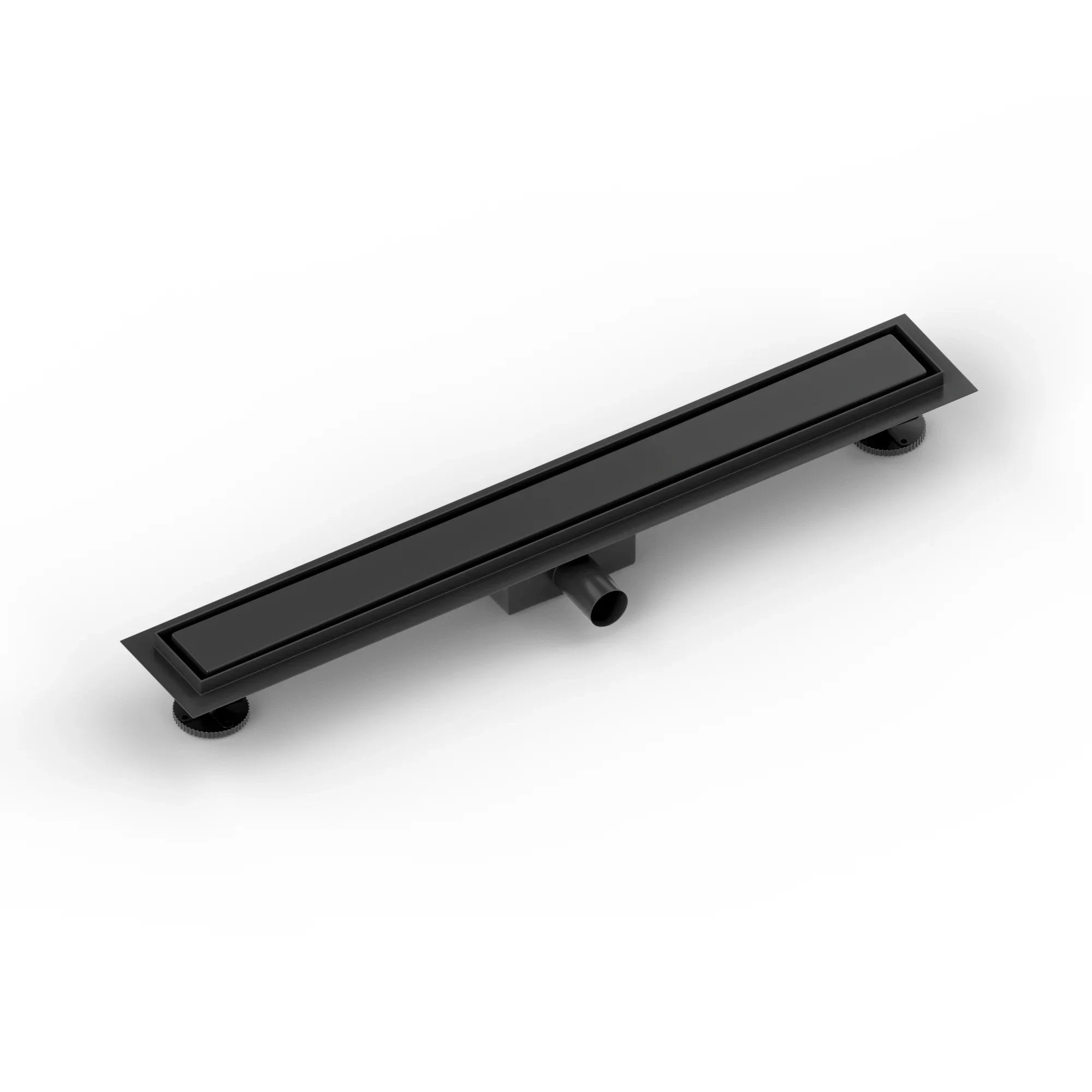 Bruseafløb – 70 cm – Mat sort – Fliserist – Rustfrit stål – Med flange