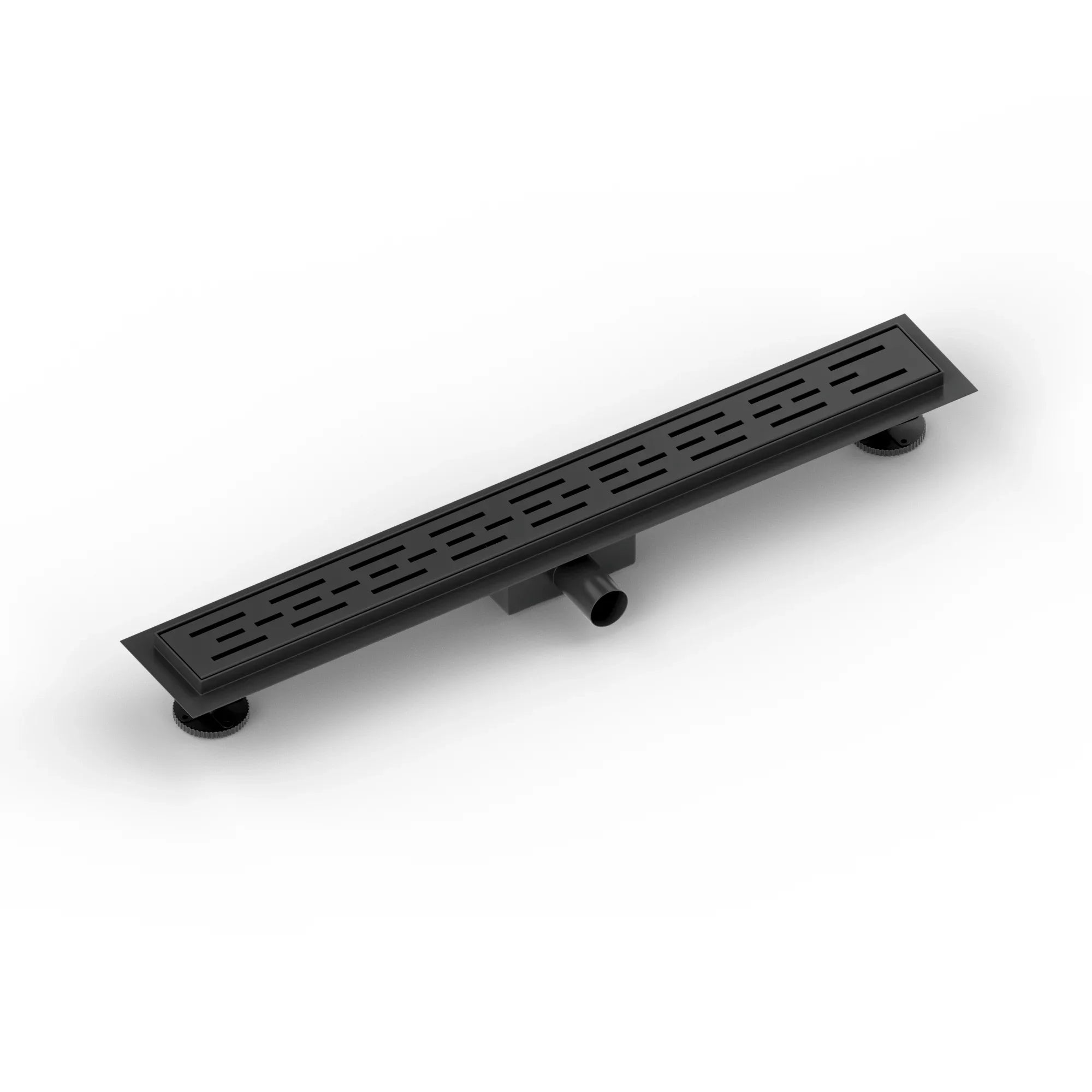 Bruseafløb – 70 cm – Mat sort – Standardrist – Rustfrit stål – Med flange