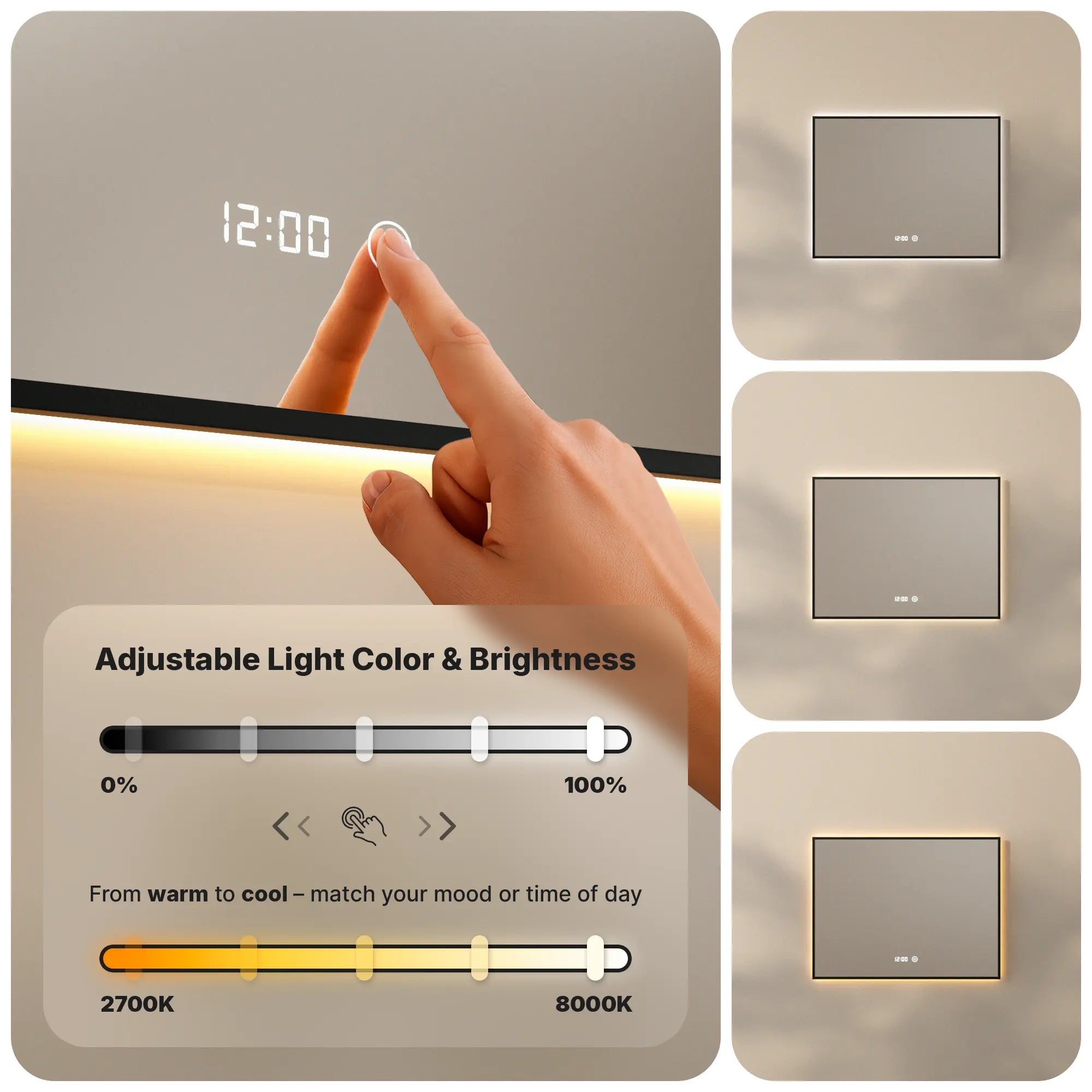 Badeværelsesspejl - Rektangel - 80x60cm - Sort Ramme