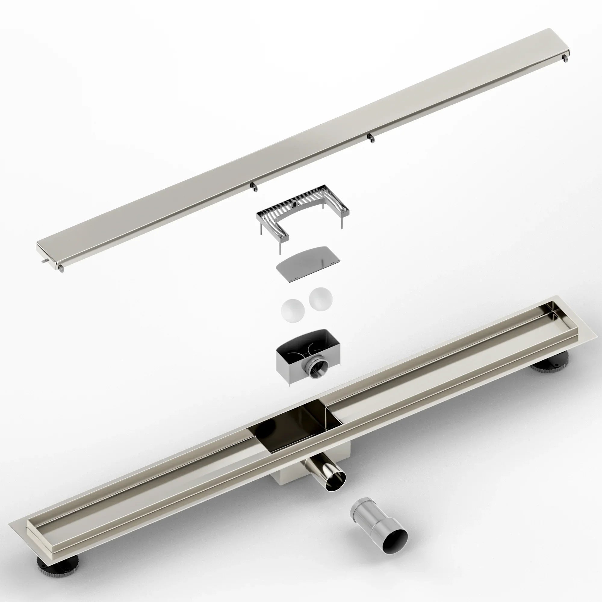 Bruseafløb – 90 cm – Fliserist – Rustfrit stål – Med flange