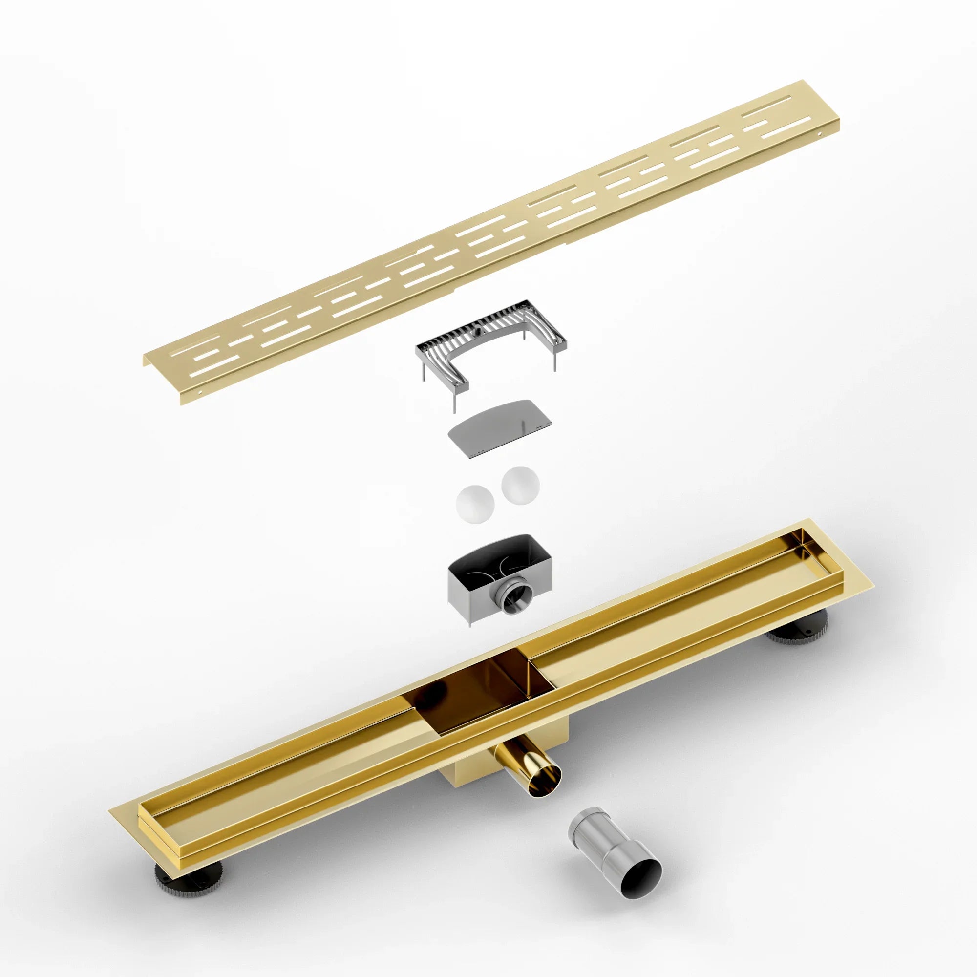 Bruseafløb – 70 cm – Guld – Standardrist – Rustfrit stål – Med flange