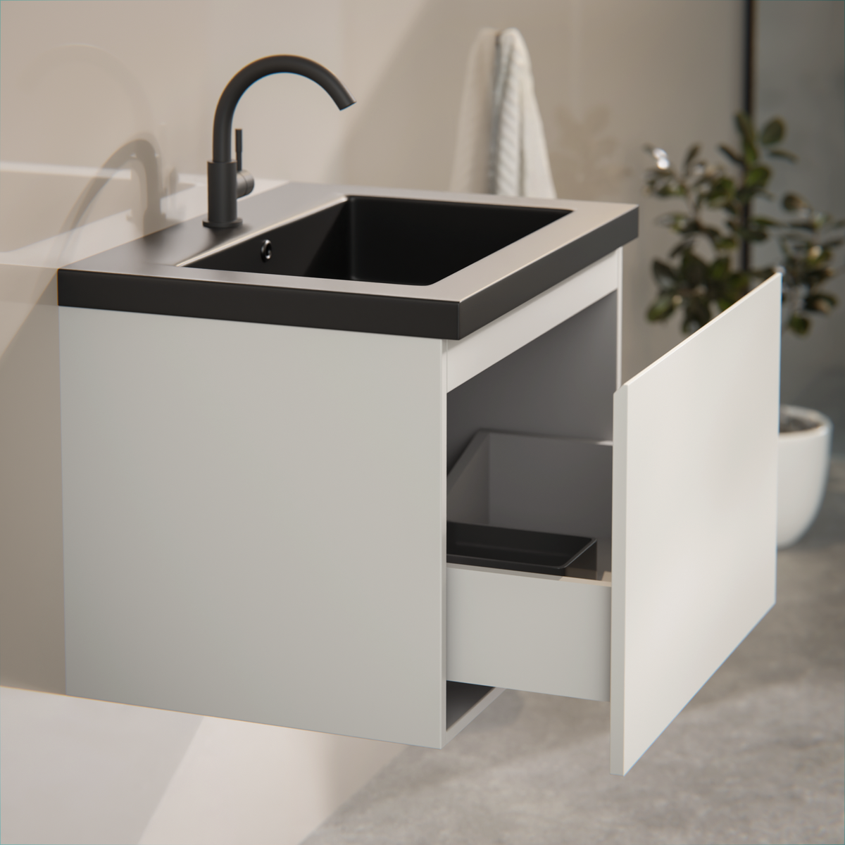 badeværelsesmøbel Vino - 60 cm - Taupe - håndvask Sort