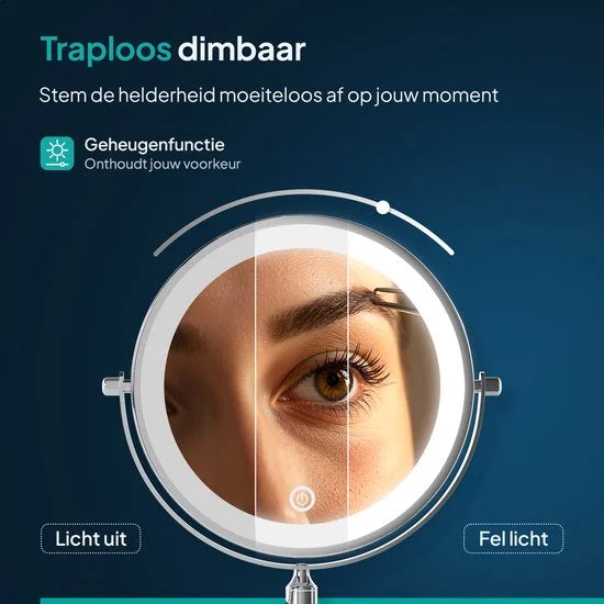 Makeupspejl med LED-belysning - Genopladeligt - 10x forstørrelse - Krom