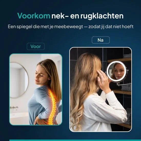 Makeupspejl med LED-belysning - Genopladeligt - 10x forstørrelse - Krom