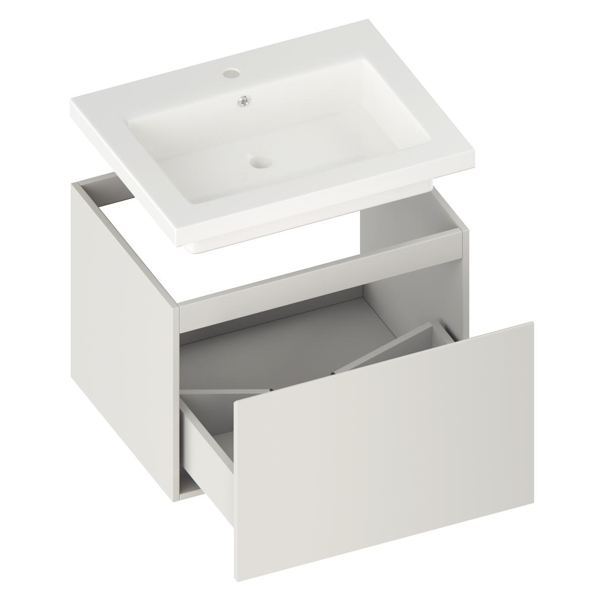 Badeværelsesmøbel Vino - 60 cm - Taupe - Håndvask Hvid