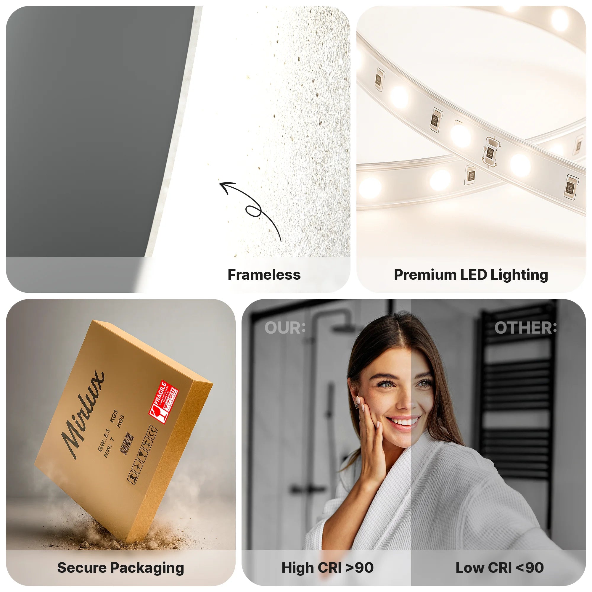 Badeværelsesspejl - 60 cm - Rundt - Rammeløs