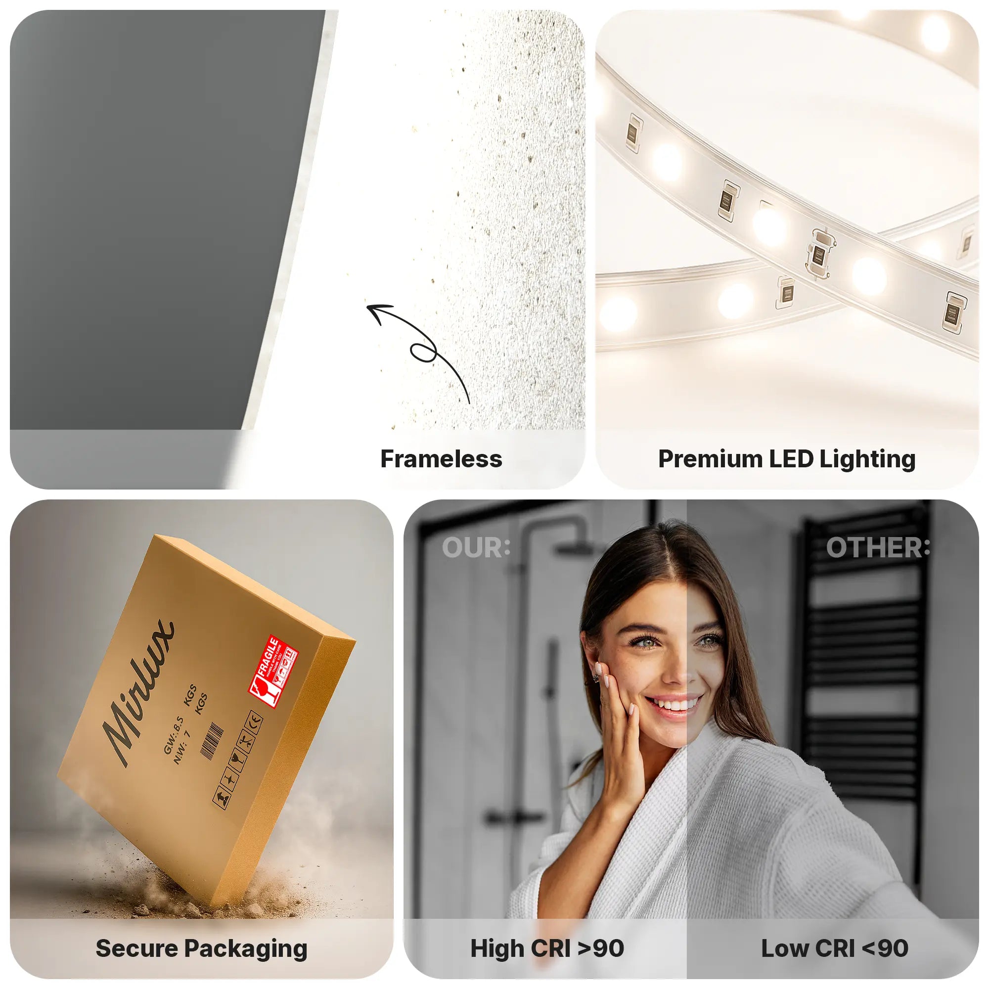 Badeværelsesspejl - 60cm - Rammeløst