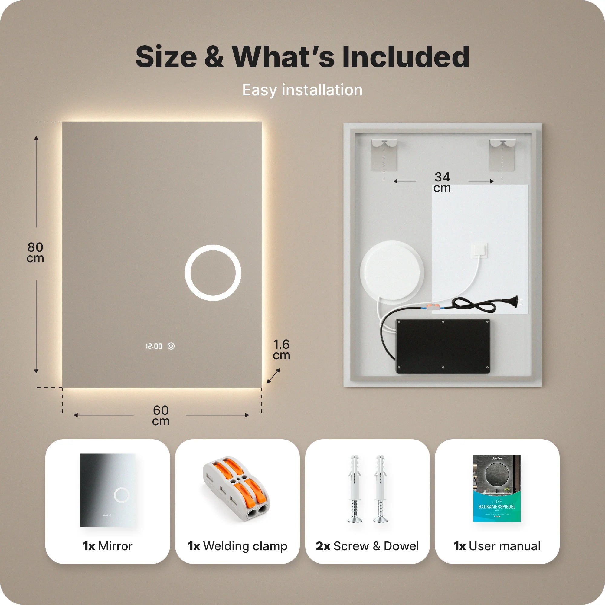 Badeværelsesspejl - Rektangel - 60x80 - Rammeløs - Forudbestil