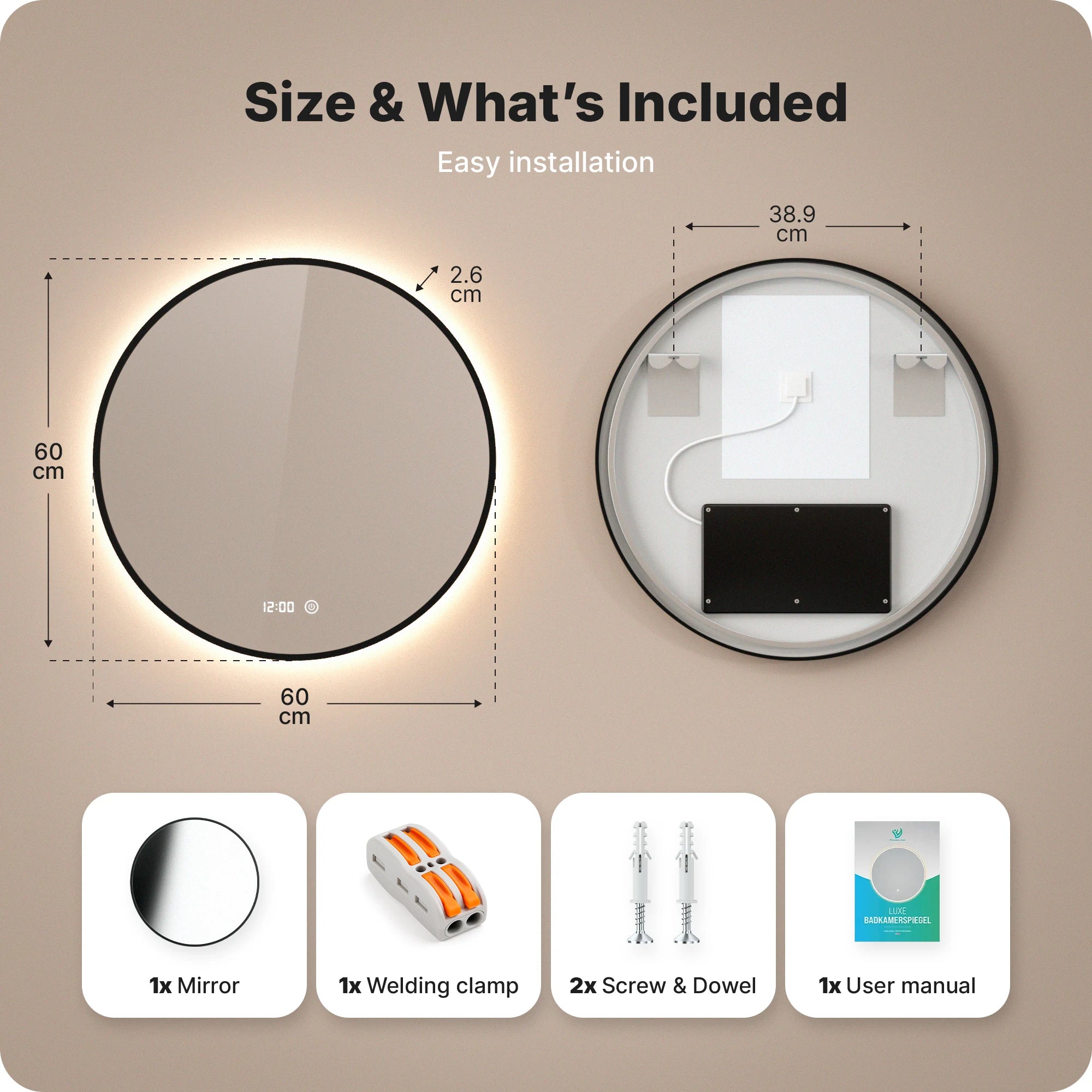 Badeværelsesspejl – 120 cm – Sort Ramme